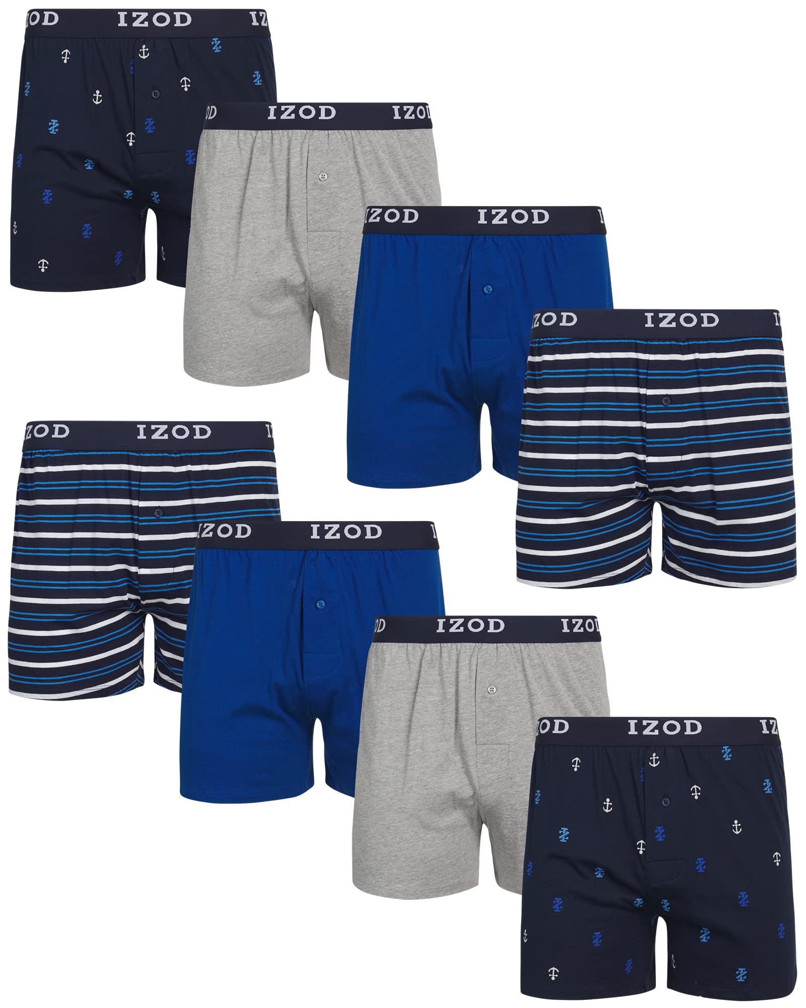 IZOD Men's Boxer Shorts 8-Pack - Classic Knit Cotton Underwear with Functional Fly - Breathable & Comfortable Boxer Briefs for Men (Size M-2XL) - Perfect for Everyday Wear, Workout & Travel