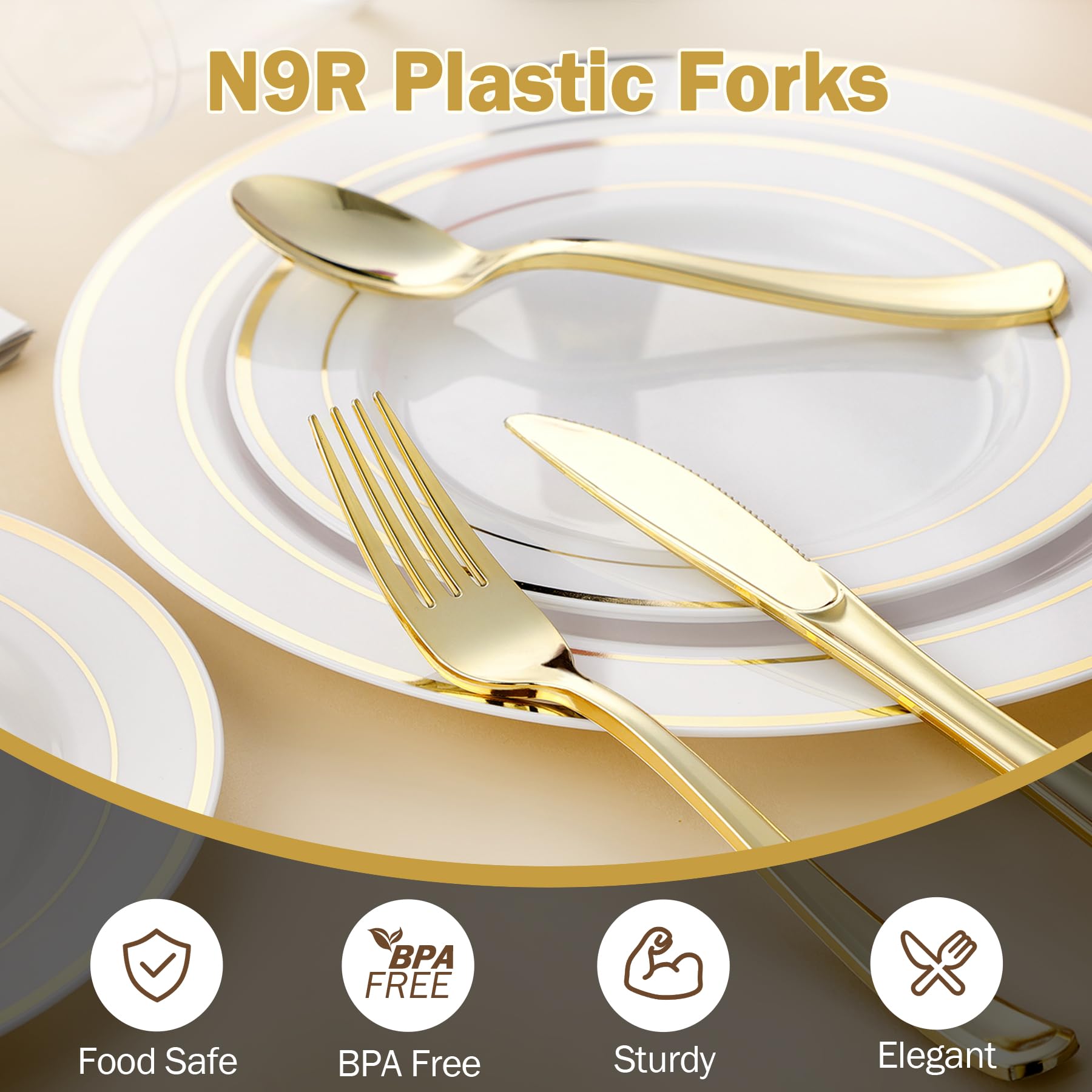 30PCS Gold Plastic Forks Disposable - Heavy Duty Solid Plastic Forks for Parties, Weddings, Formal Events - Elegant Disposable Cutlery for Catering, Picnics & Home Dining