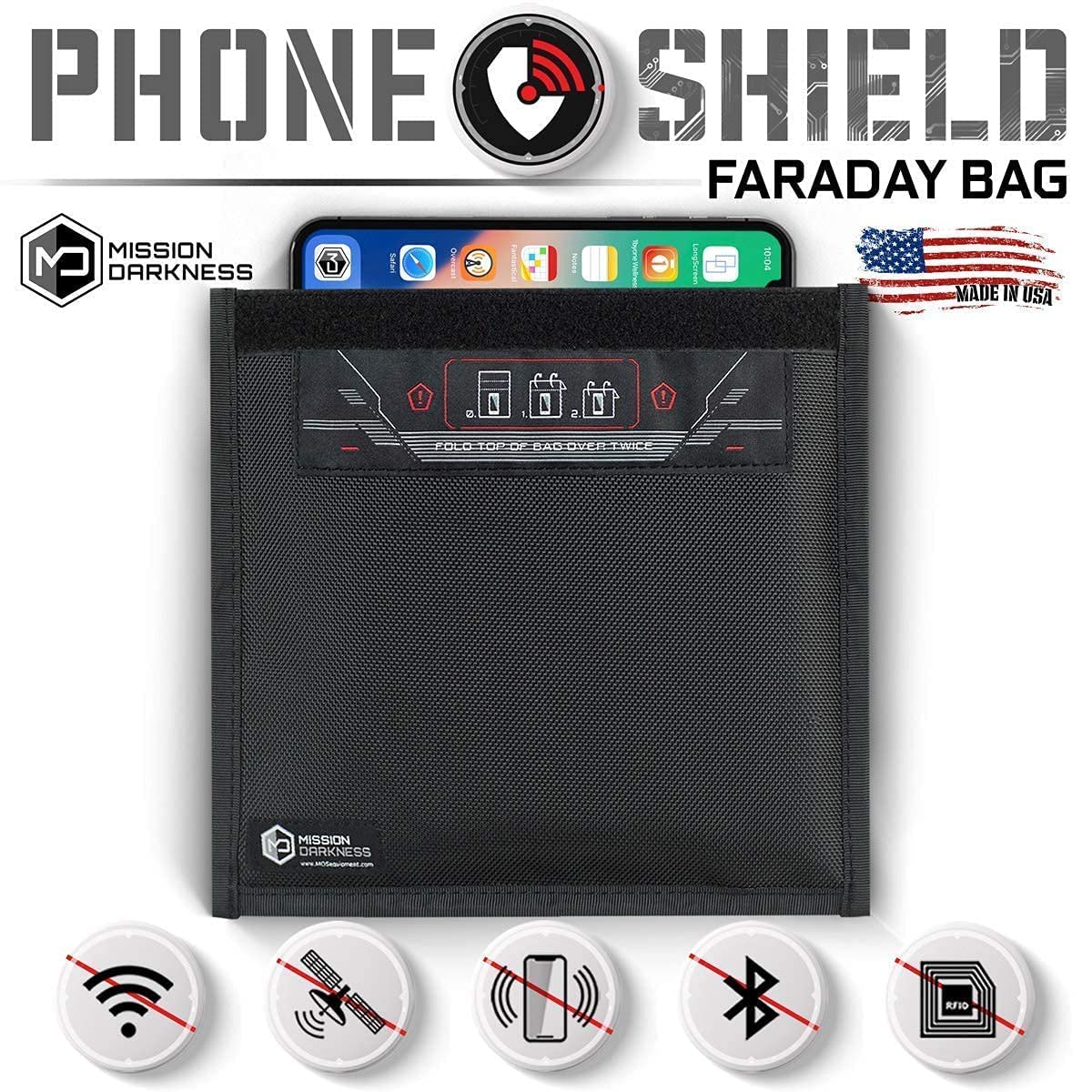 Mission Darkness Faraday Bags for Keyfob, Phone, Tablet & Laptop - RF Shielding, EMF Protection, Anti-Tracking - Secure Your Devices from Hacking & Spying (Perfect for Travel, Privacy Protection & EMP Safety)