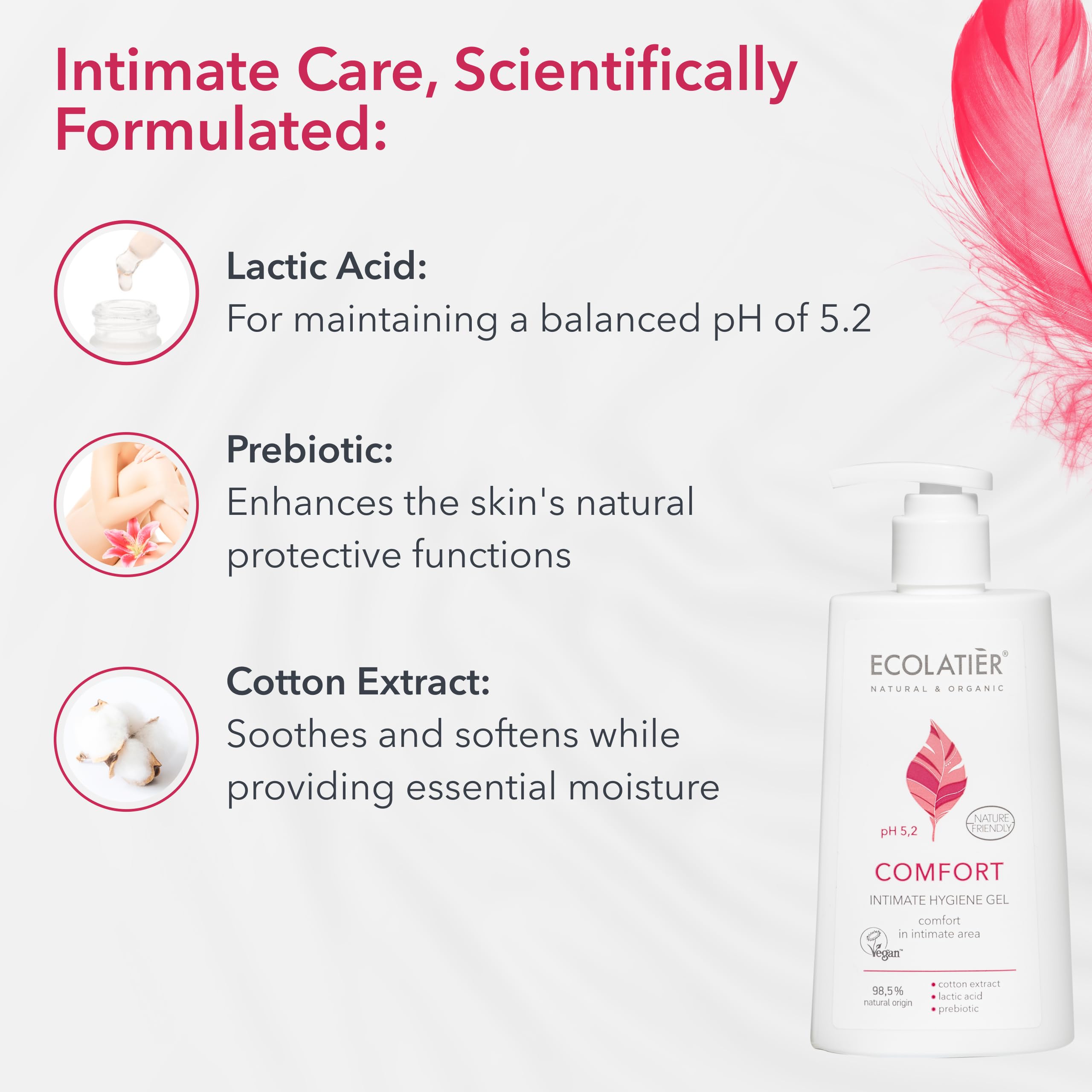 Natural Intimate Hygiene Gel with Cotton Extract – 98.5% Vegan Feminine Wash for Women | pH 5.2 Balanced, Gentle Daily Cleanser | Restores Moisture & Microflora | 8.5 Fl Oz | Perfect for Sensitive Skin & Post-Workout Refreshment