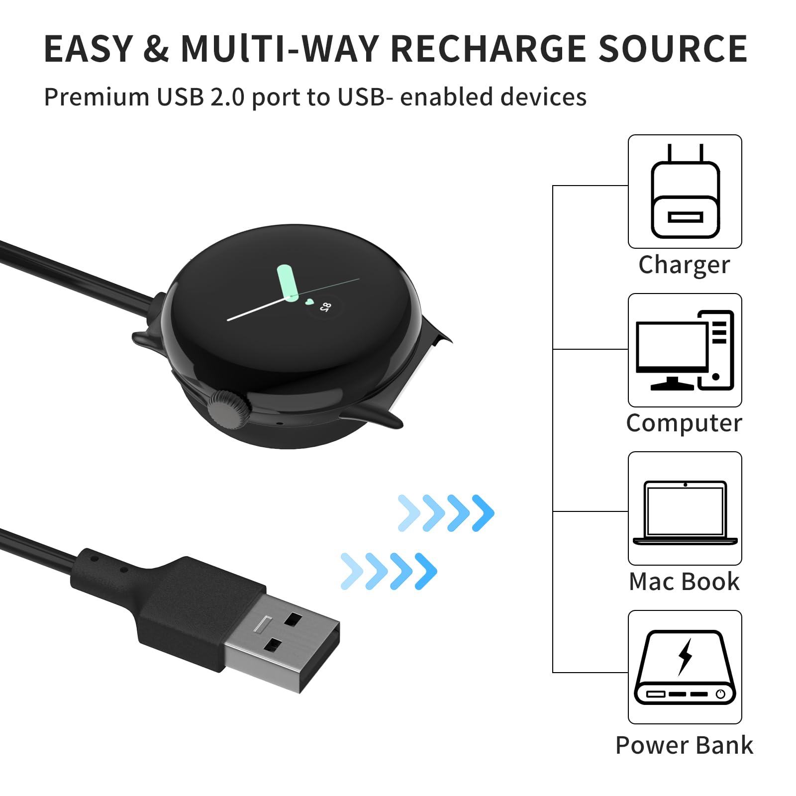 Google Pixel Watch 2 Charger 2 Pack - 3.3ft USB Magnetic Charging Stand with Cable | Replacement Charger for Google Pixel Watch 2 | Perfect for Home, Office & Travel Use