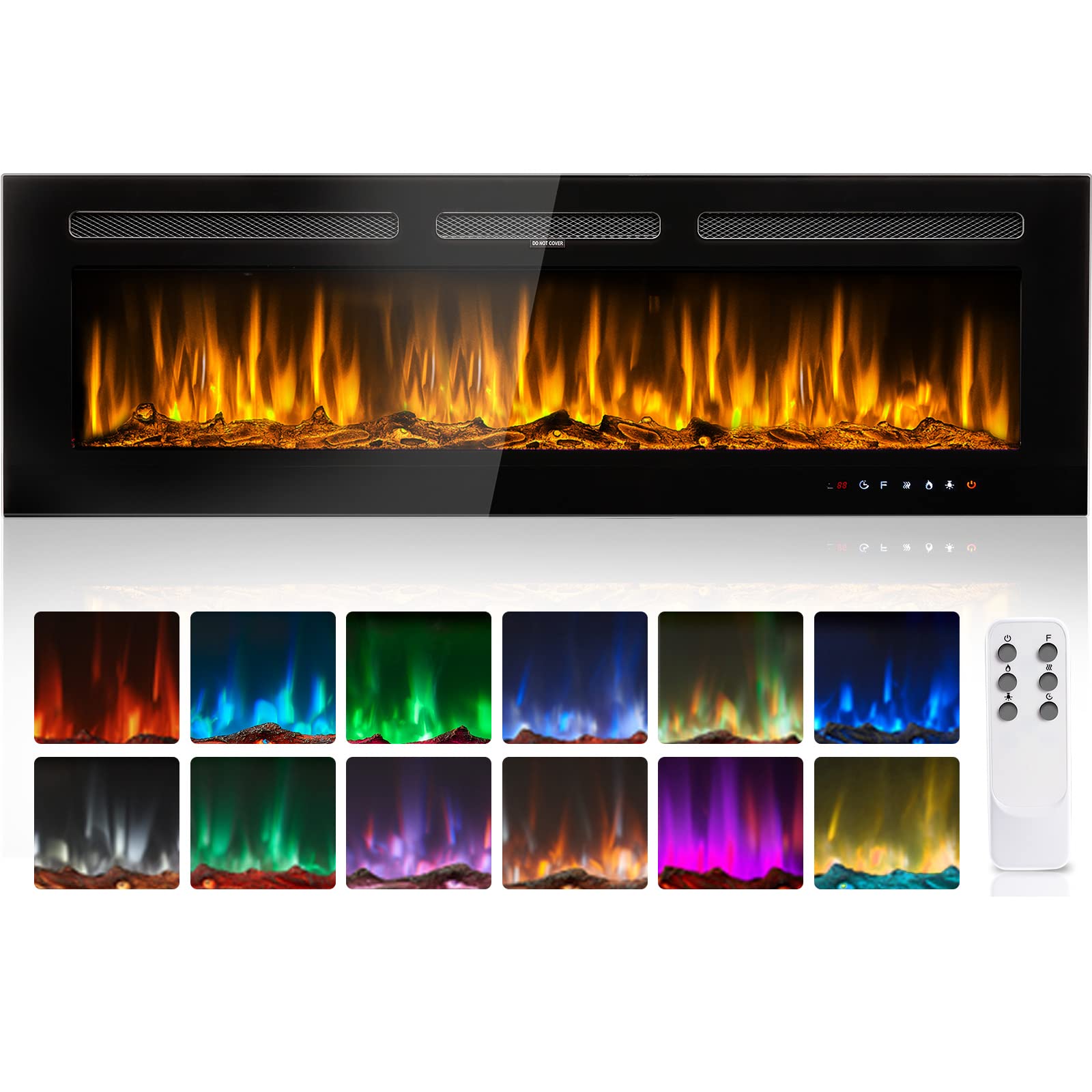 50 Inch Electric Fireplace with Remote & Touch Panel Control - Wall Mounted/Recessed, 12-Level Adjustable Flame Colors & Speed - Perfect for Living Room, Bedroom & Office Heating