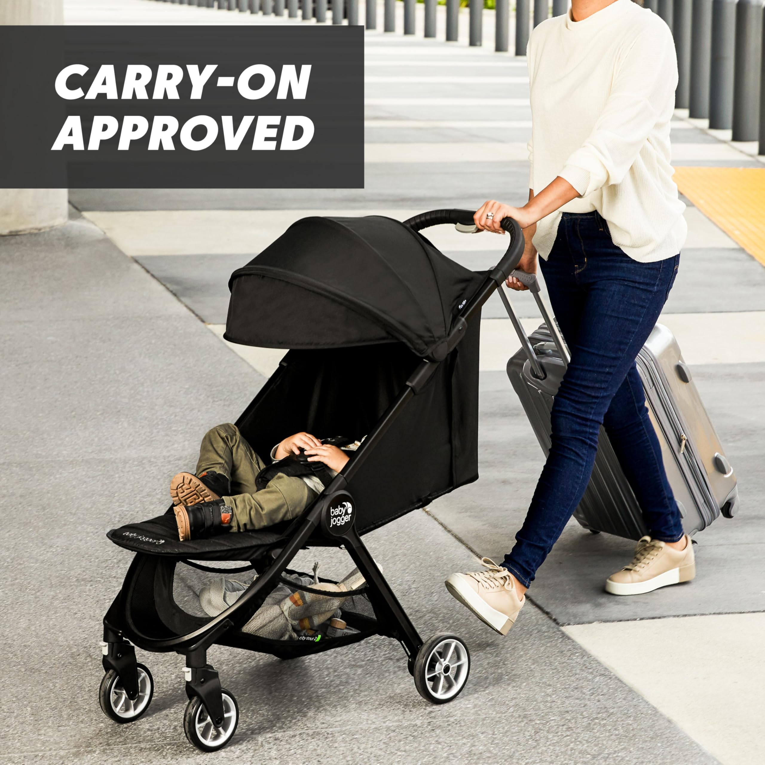 Baby Jogger City Tour 2 Ultra-Compact Travel Stroller - Lightweight & Foldable Stroller for Infants & Toddlers, Jet Black - Perfect for Air Travel, Shopping & Daily Outings