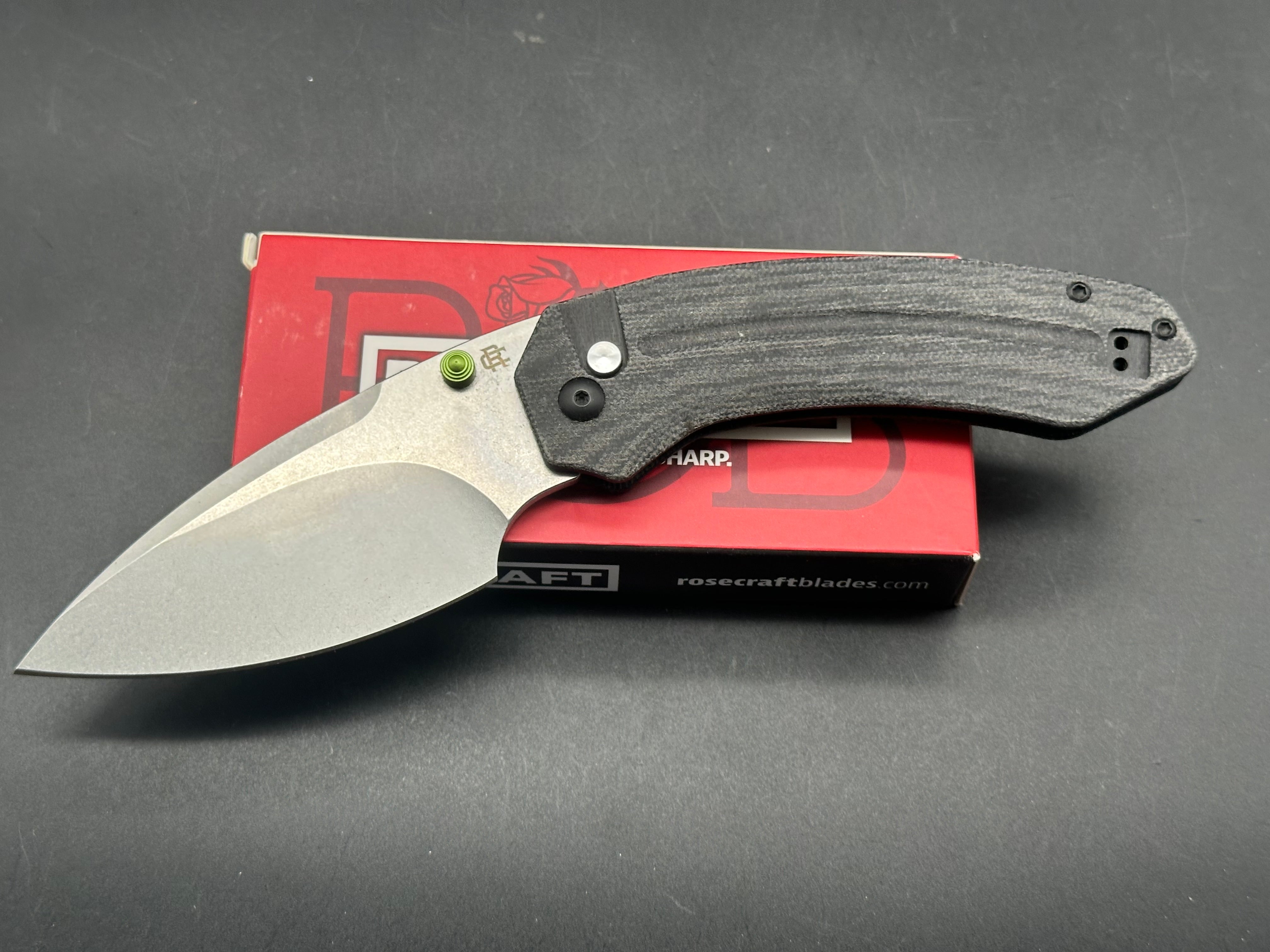 RoseCraft Blades Bowfin Button Lock Folding Knife with Micarta Handle - EDC, Outdoor Camping & Tactical Use