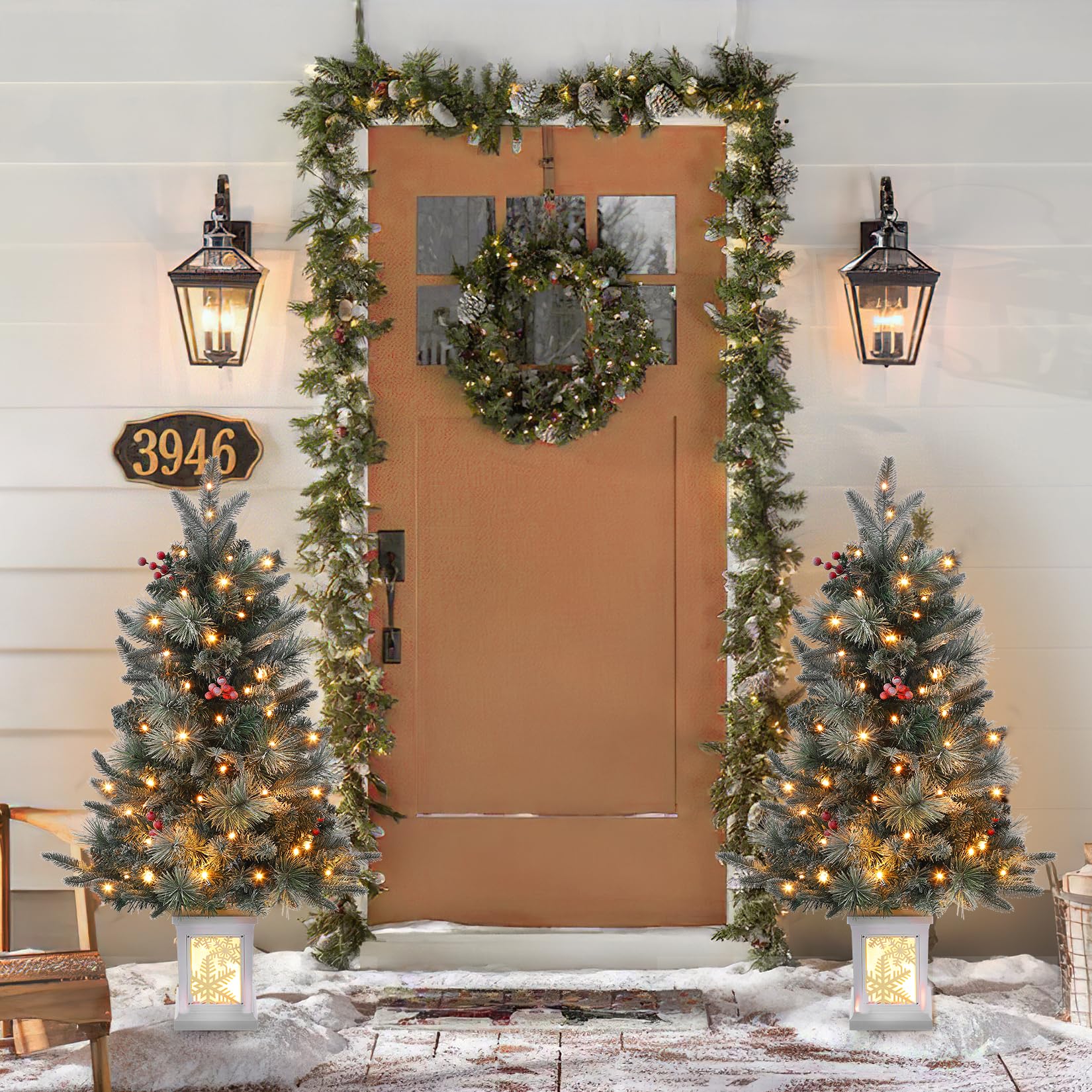 GARVEE 3 FT Pre-Lit Artificial Christmas Tree with 70 Warm White Incandescent Lights & 180 Branch Tips | 8 Lighting Modes | Snow Light Box Base | Perfect for Home, Office & Holiday Decorations