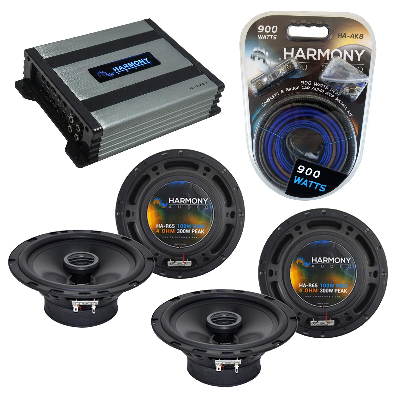 Harmony Audio R65 & HA-A400.4 Amp Bundle - OEM Speaker Replacement Compatible with Honda Ridgeline 2005-2014 | Premium Car Audio Upgrade for Enhanced Sound Quality & Bass Performance