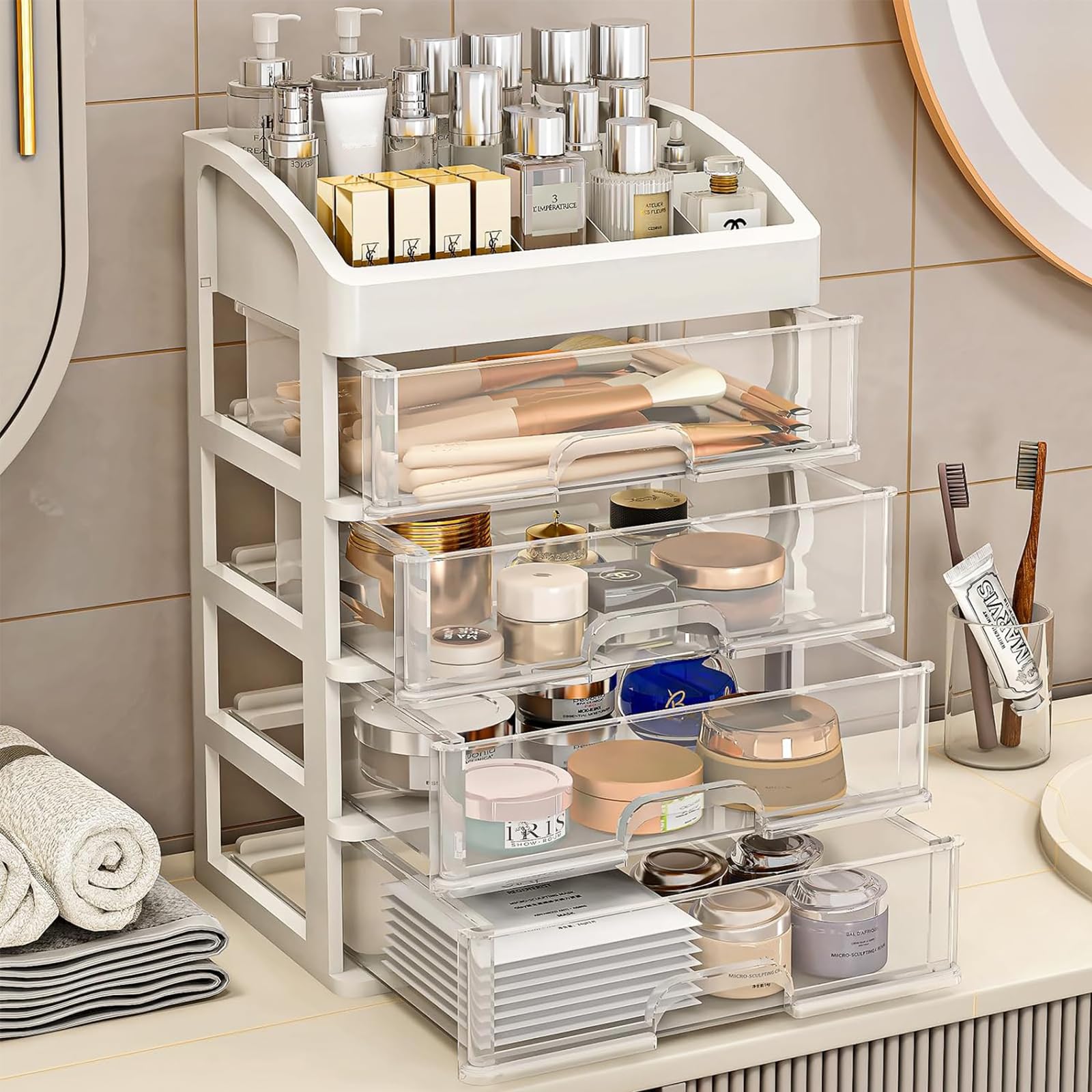 4-Drawer Plastic Desk Organizer - Office & School Supplies Storage Box for Stationery, Makeup, Bathroom Essentials | Perfect for Workspace, Study Desk & Vanity Organization
