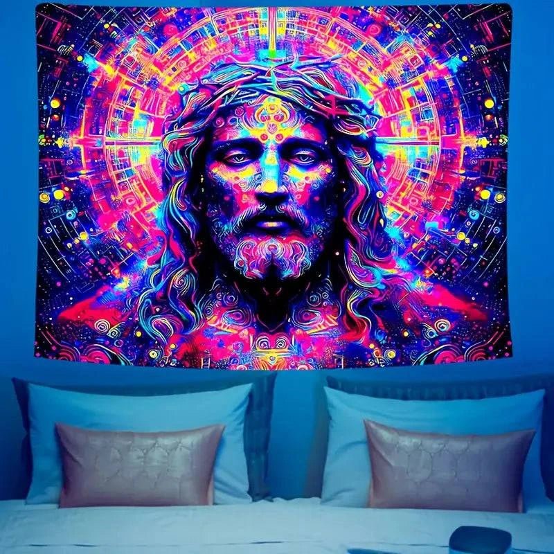 Retro Aesthetic UV Glow Tapestry Wall Art Decor - Psychedelic Blacklight Poster for Bedroom, Dorm, Living Room & Party Decorations