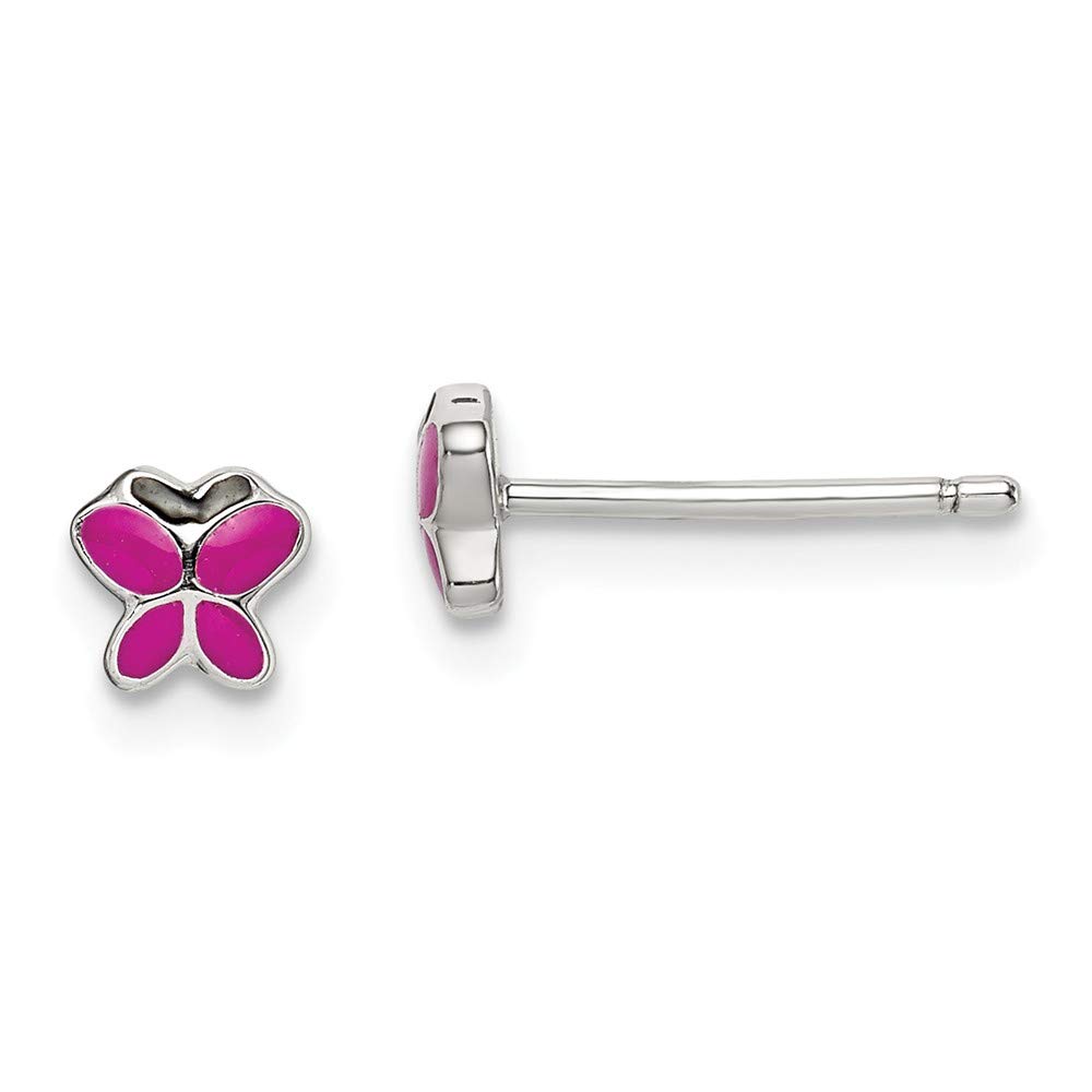 Elegant Sterling Silver Enameled Pink & Black Butterfly Stud Earrings for Women | Hypoallergenic Fashion Jewelry | Perfect for Parties, Weddings & Everyday Wear