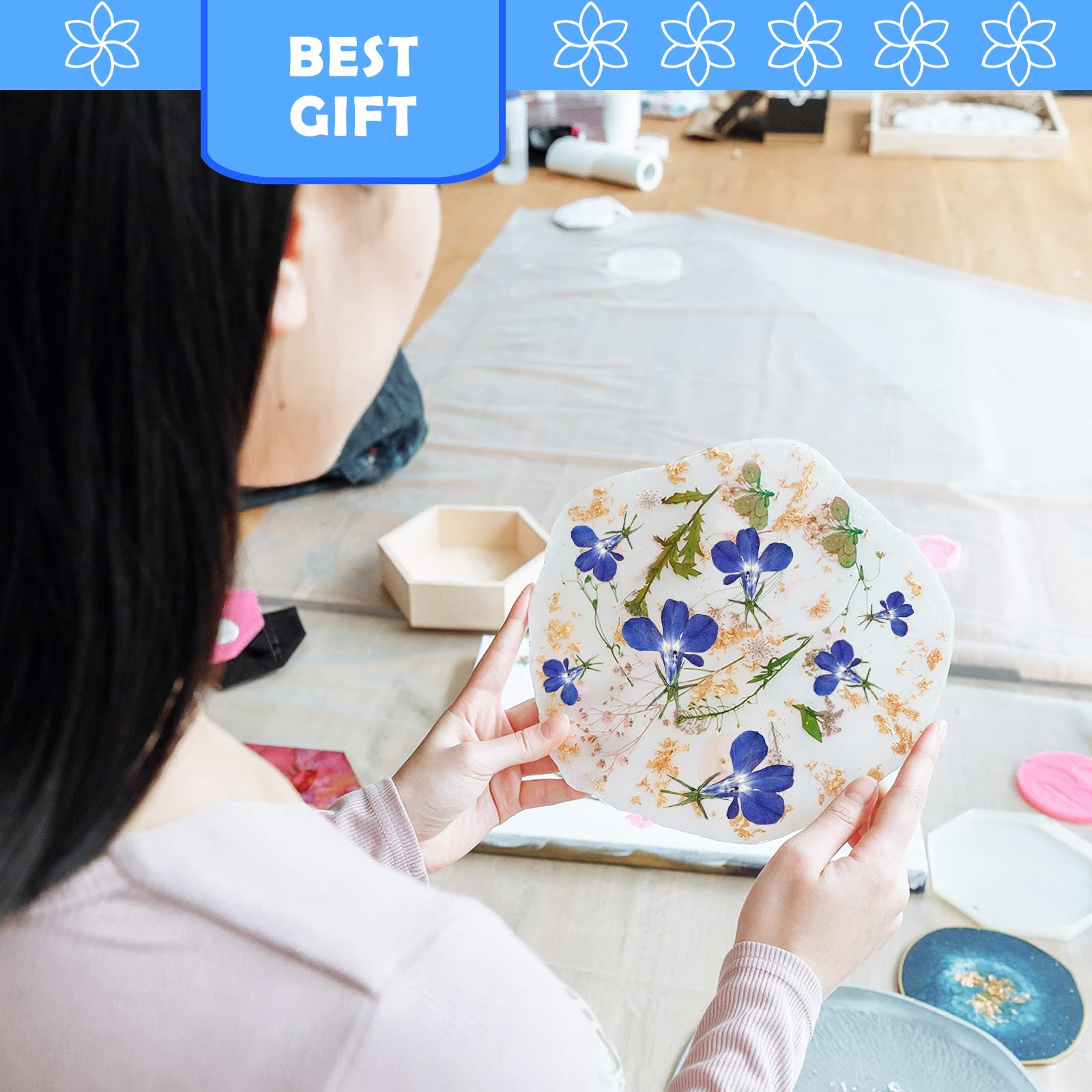 60PCS Natural Blue Pressed Dried Flowers for Resin Crafts, Jewelry Making, DIY Phone Case & Candle Decor - Perfect for Wedding Invitations, Scrapbooking & Home Decoration