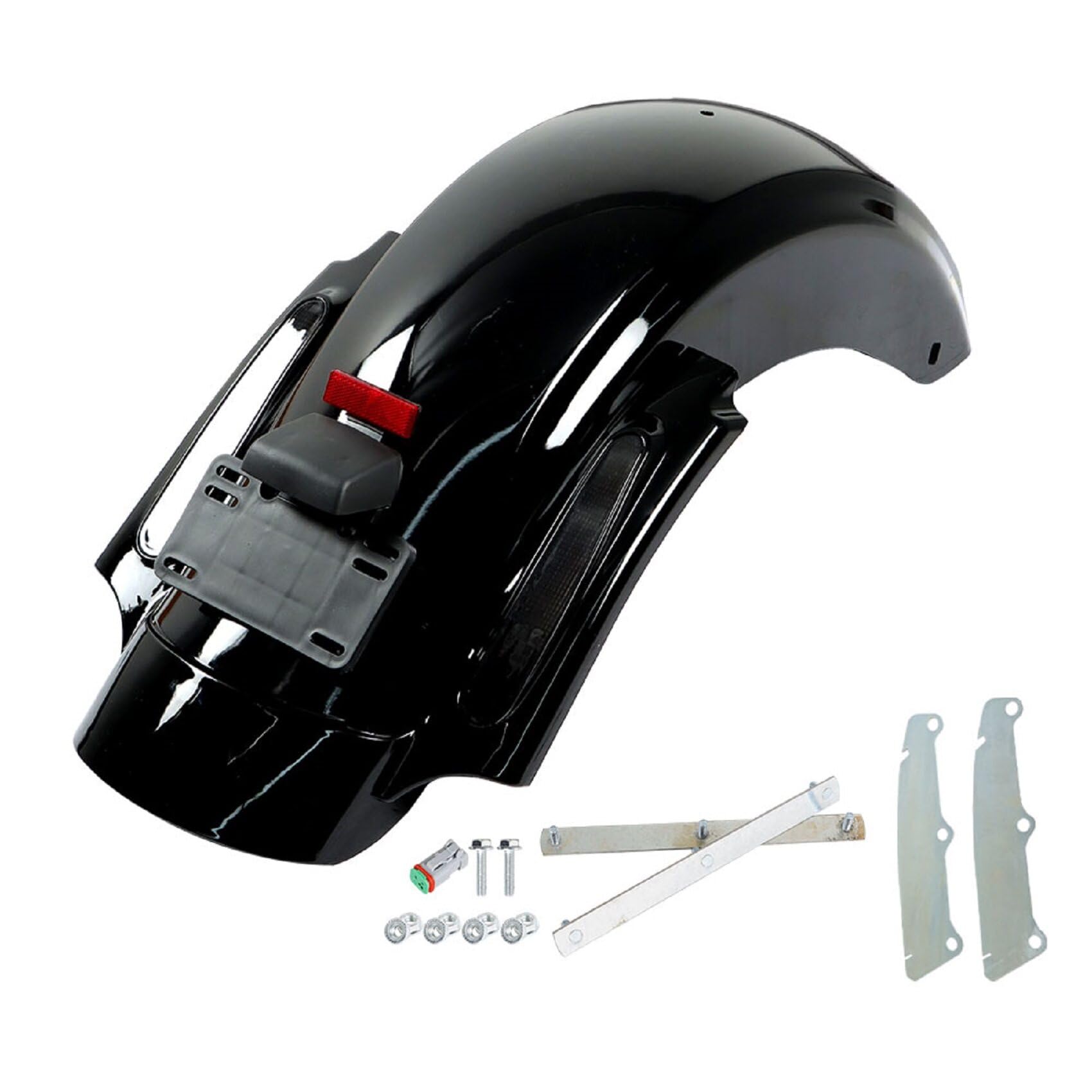 Black Motorcycle Rear Mudguard System with Lights - CVO Style Replacement for Harley Touring Electra Glide, Road Glide, Road King & Street Glide (2009-2013) | Fender Tail Light Assembly for Enhanced Visibility & Style