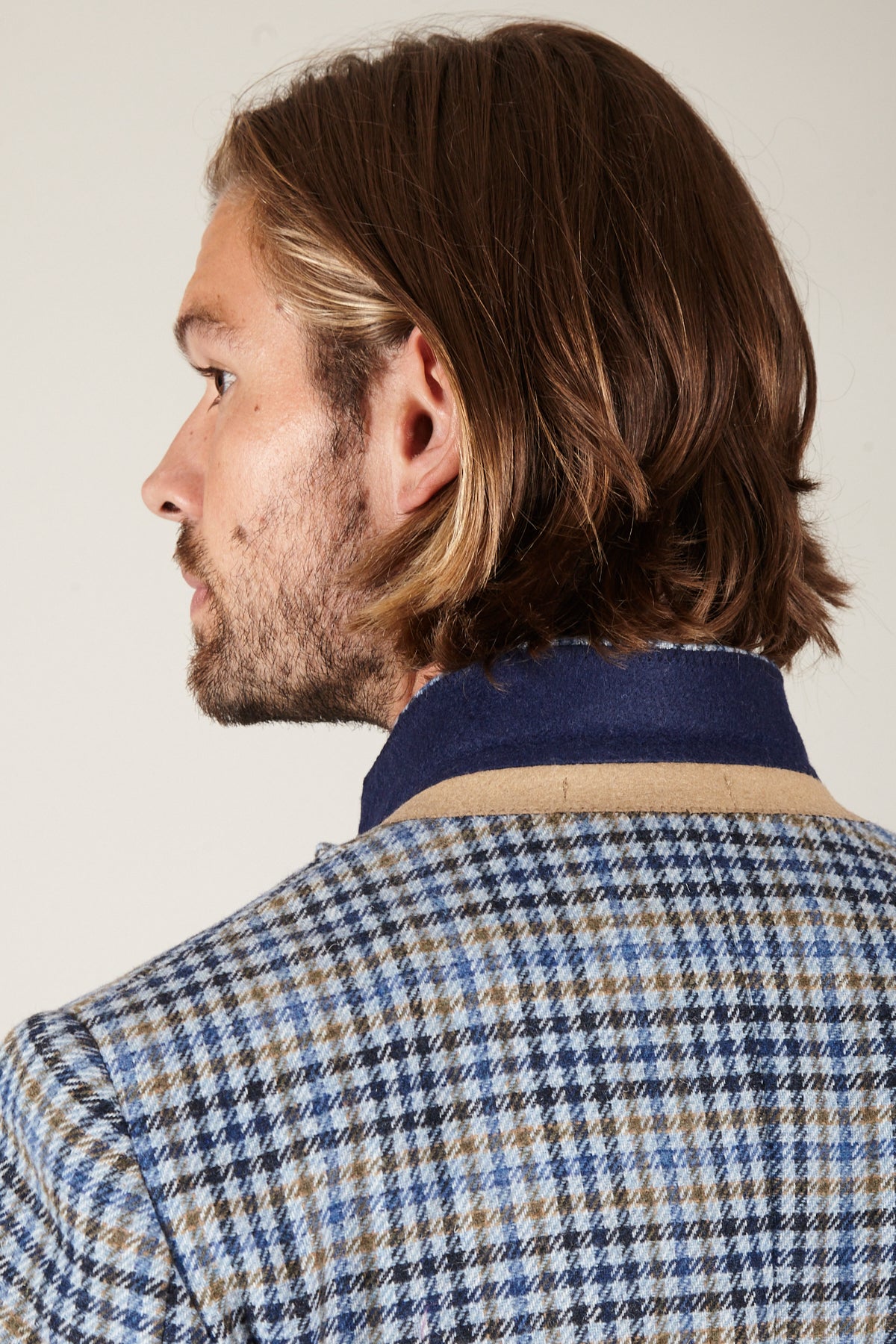 WATSON Blue Tan Tweed Check Blazer for Men - Classic Slim Fit Office Jacket - Perfect for Business Meetings, Weddings & Formal Events