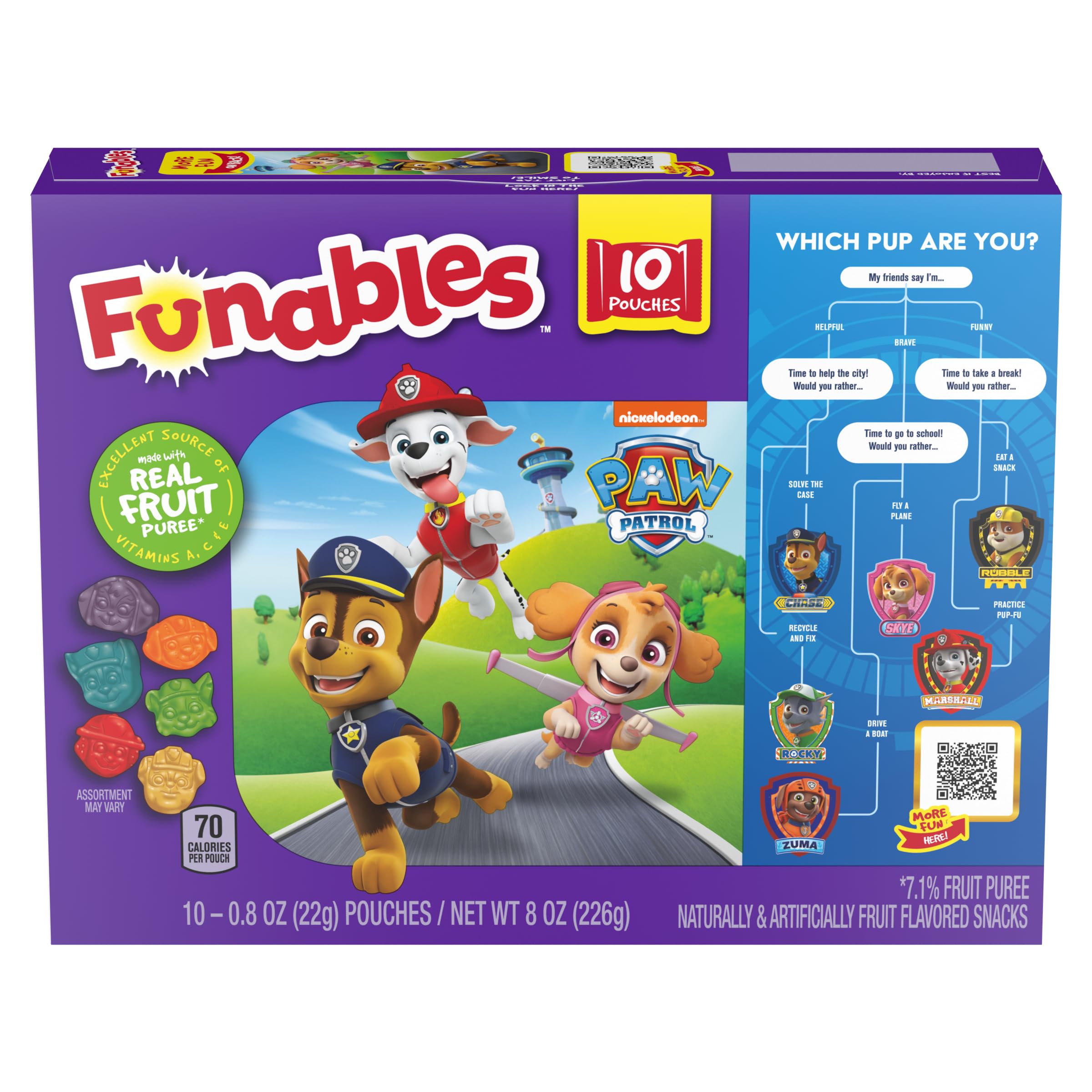 Funables PAW Patrol Fruity Snacks - Assorted Fruit Flavored Snacks, 0.8 oz (10 Count) - Perfect for Kids Lunch Boxes, School Snacks & On-the-Go Treats