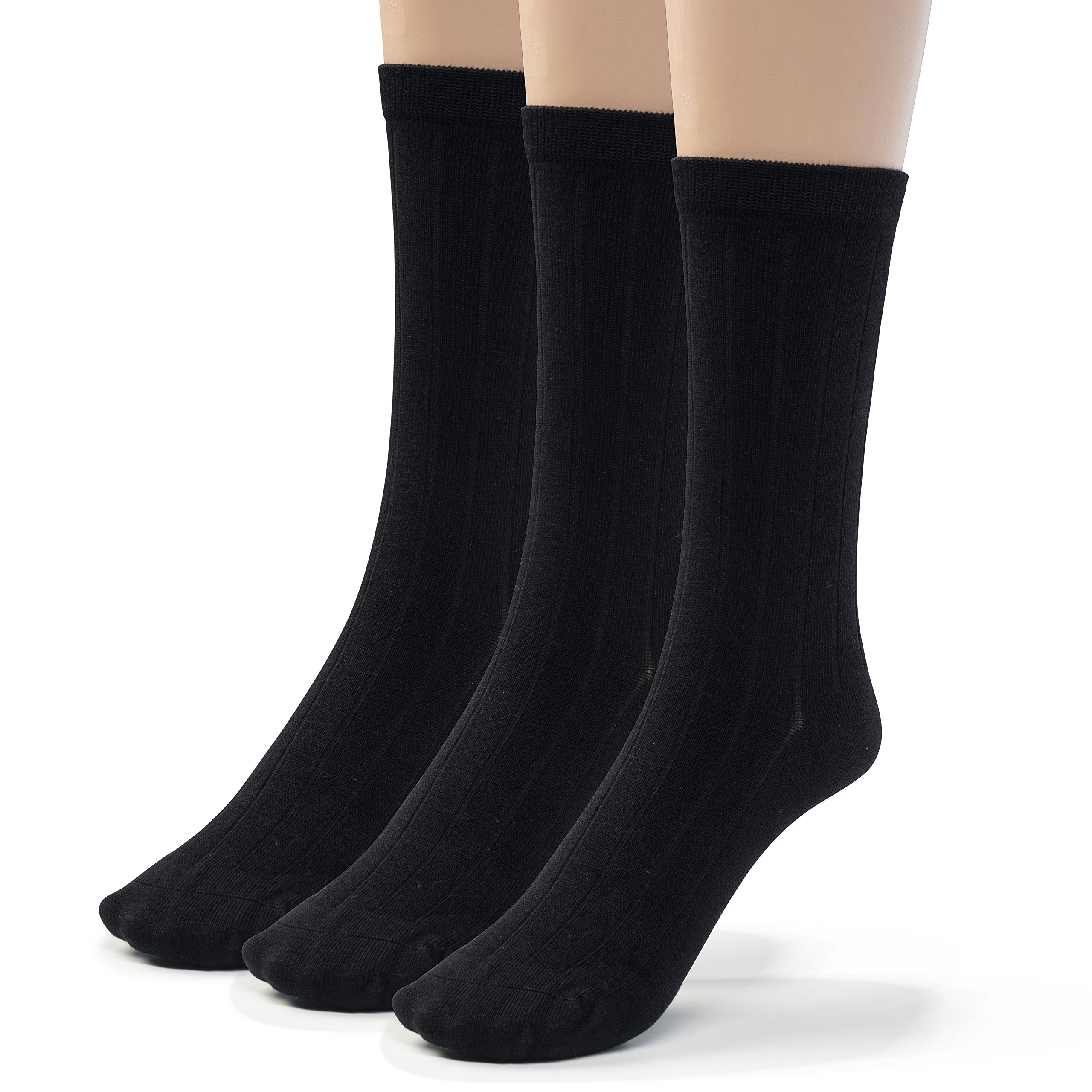 Premium Women's Bamboo Dress Socks - Soft Silky Toes Ribbed Crew Socks (3/6 Pairs Pack) - Breathable Comfort for Work, Travel & Everyday Wear