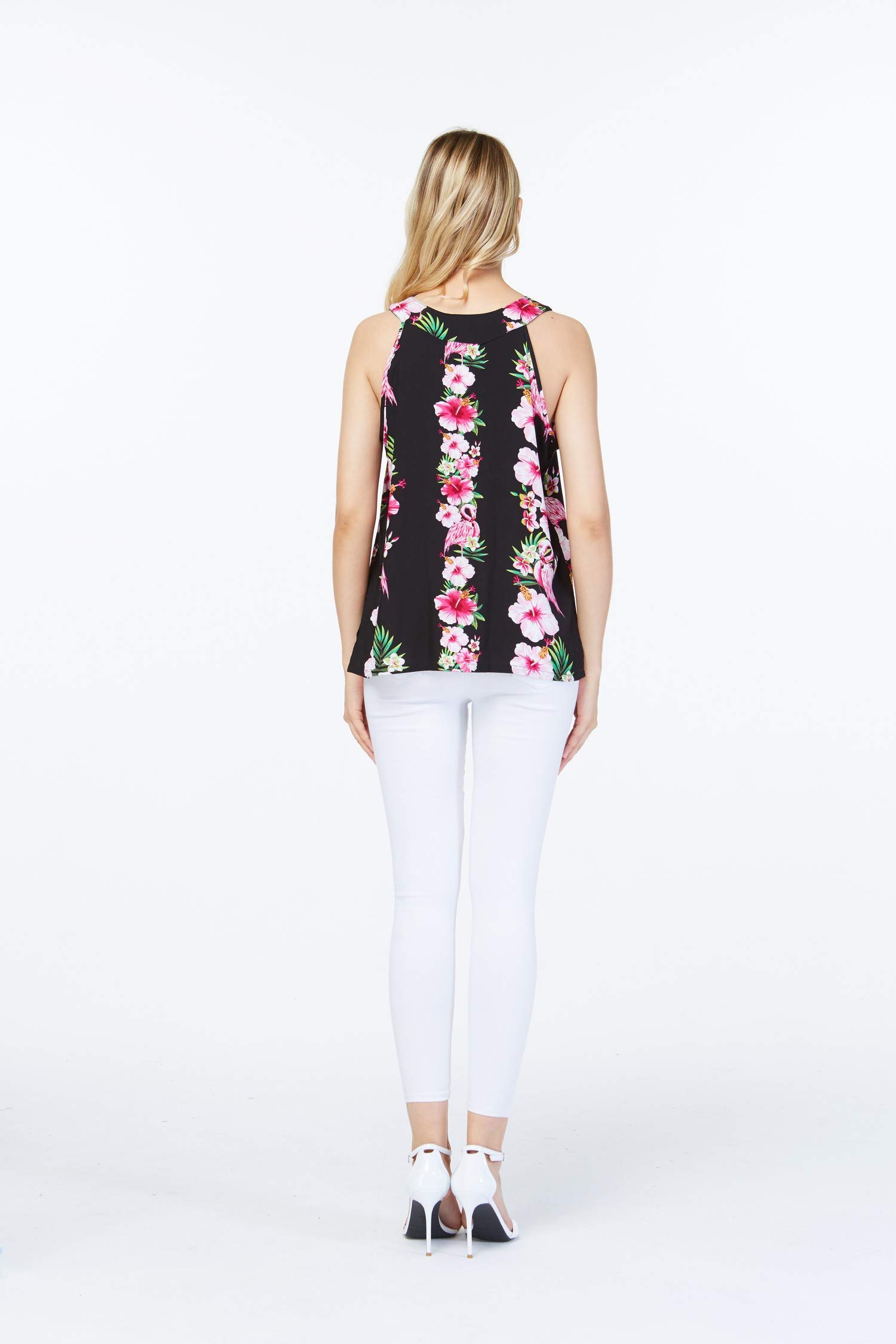 Women's Hawaiian Tank Top - Pink Hibiscus Vine Print - Breathable & Comfortable for Beach Vacation, Luau Party & Summer Outfits