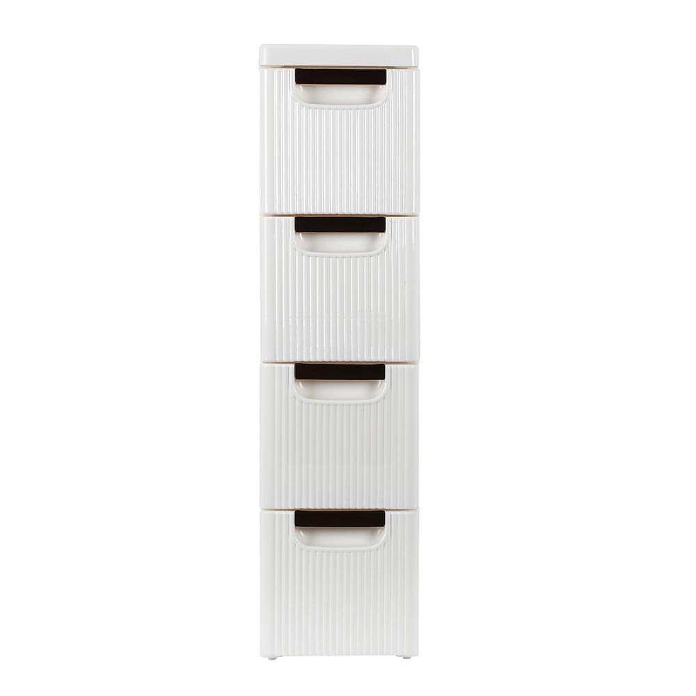 4-Tier Slim Storage Cabinet with Wheels - Narrow Bathroom, Bedroom & Corner Cabinet - White | Organize Towels, Cosmetics & Essentials for Small Spaces