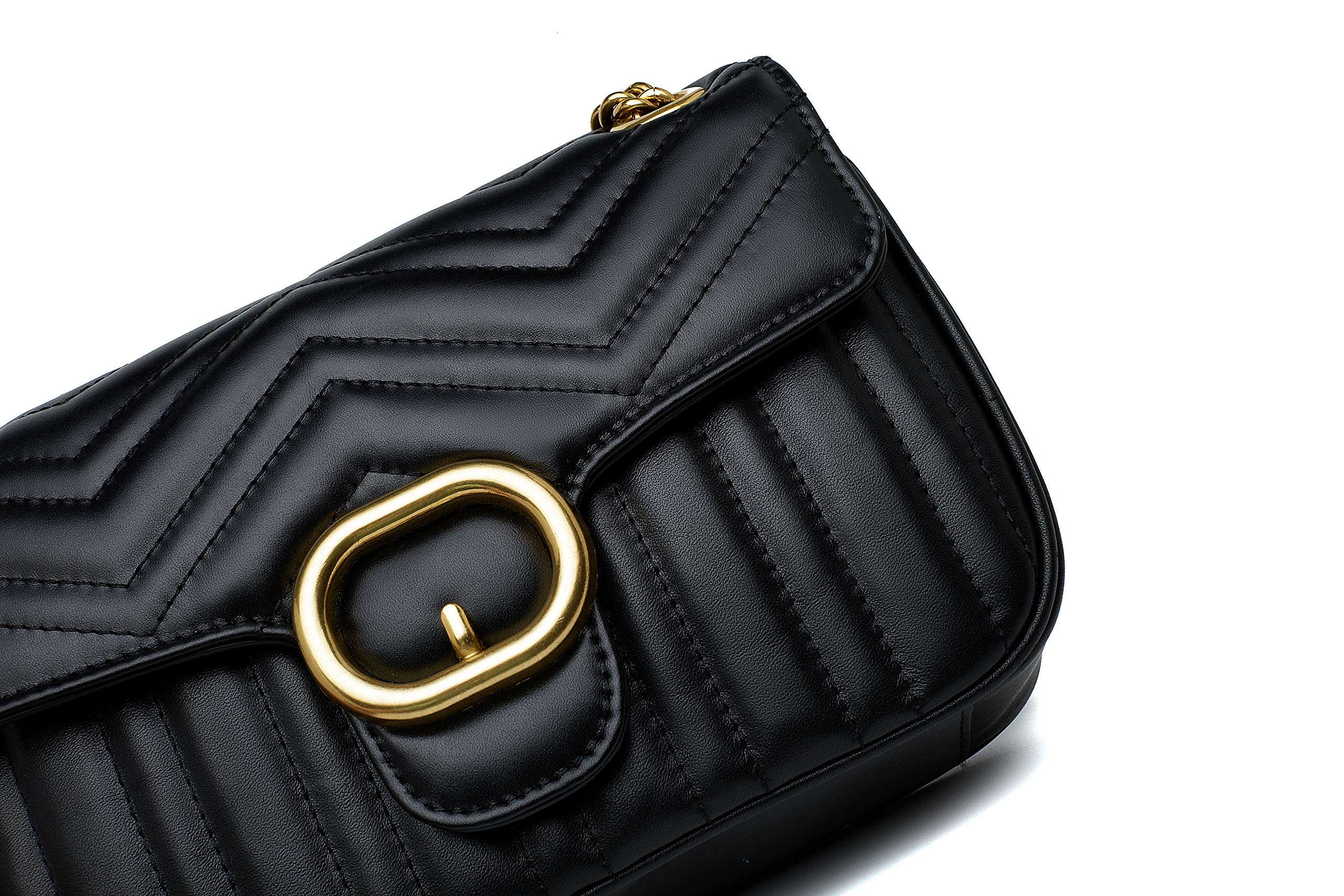 Genuine Leather Women's Shoulder Bag - Fashion Quilted Crossbody Purse with Chain for Ladies, Black | Perfect for Work, Travel & Evening Events