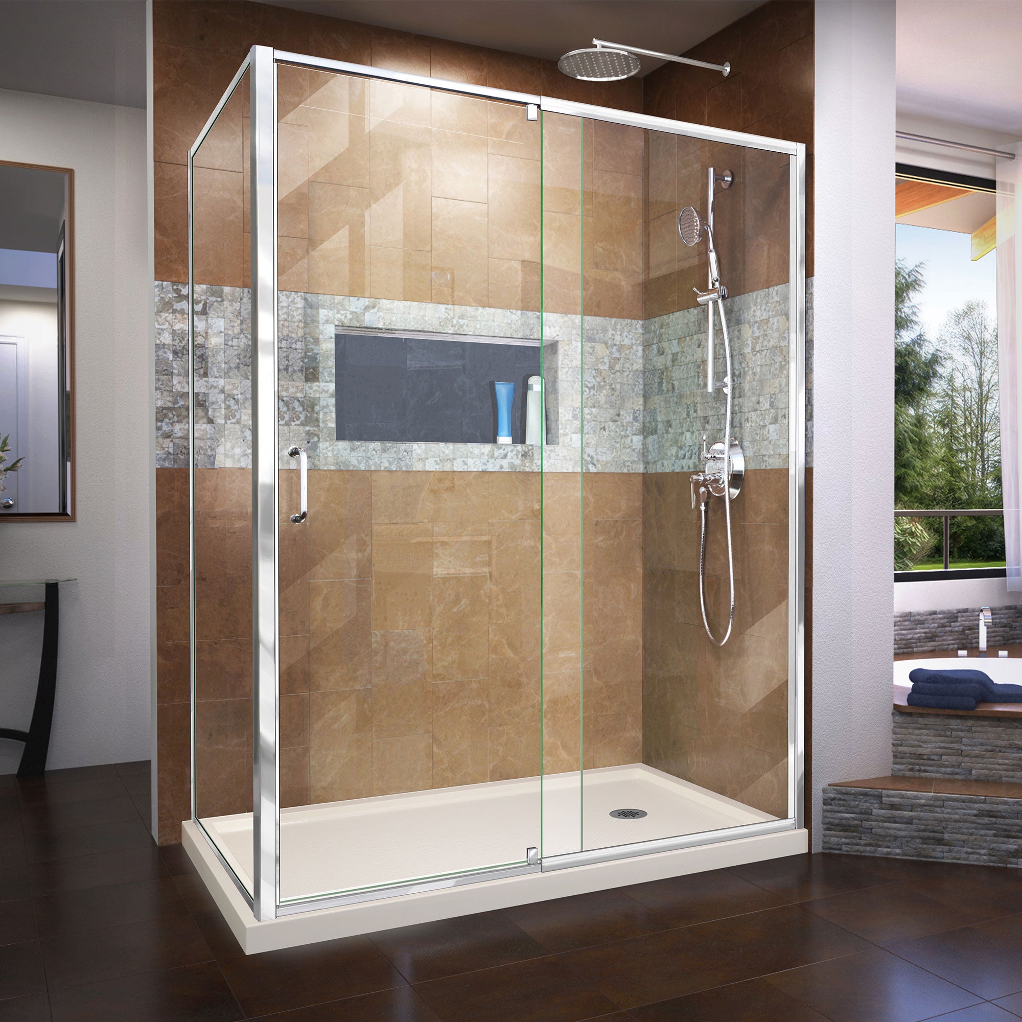 DreamLine Flex 36x60x74.75 Inch Semi-Frameless Pivot Shower Enclosure with SlimLine Base Kit - Modern Bathroom Upgrade for Small Spaces & Luxury Homes