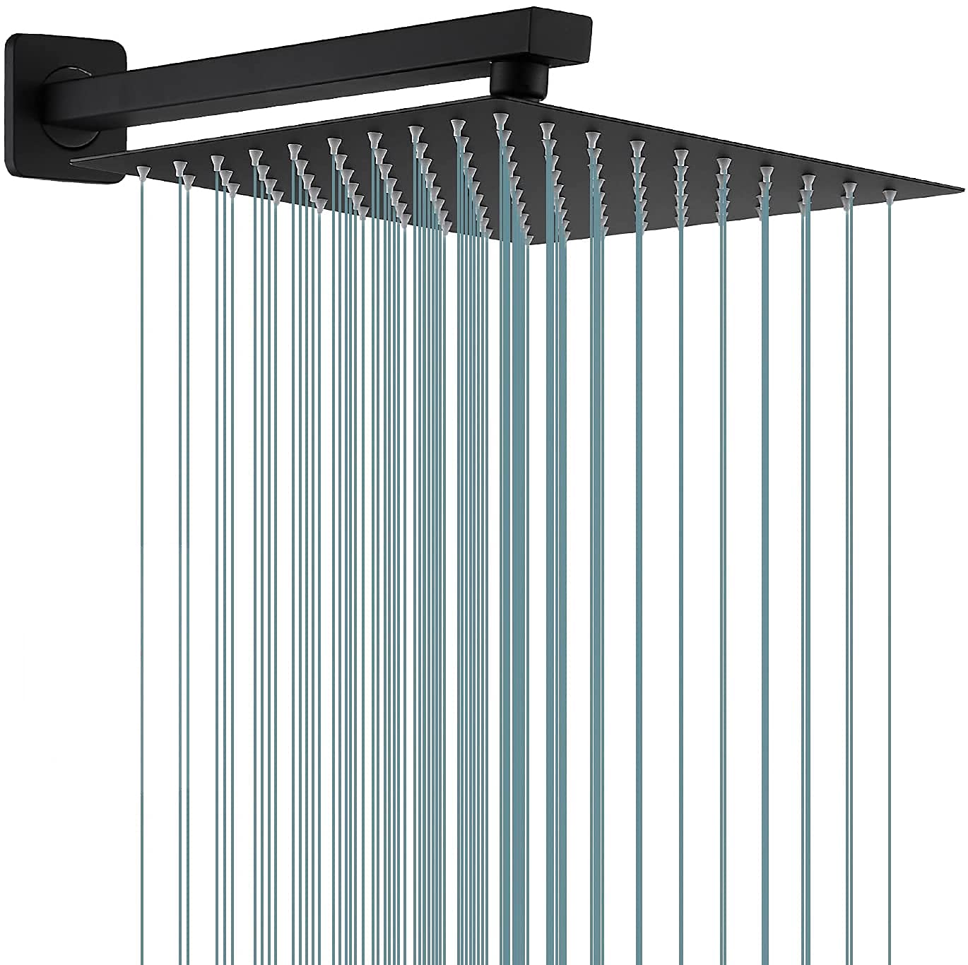 12 Inch Square Matte Black Rain Shower Head with 16 Inch Extension Arm - Large Stainless Steel Rainfall Showerhead for Full Body Coverage - Perfect for Modern Bathroom & Spa-Like Shower Experience