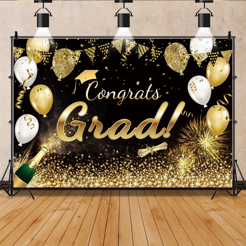 20x10ft Black and Gold Graduation Backdrop - Class of 2024 Congrats Grad Photography Background for Prom Party, Teen Graduation Decor, Studio Props & Portrait Supplies | Perfect for Graduation Ceremonies, Photo Booths & School Events