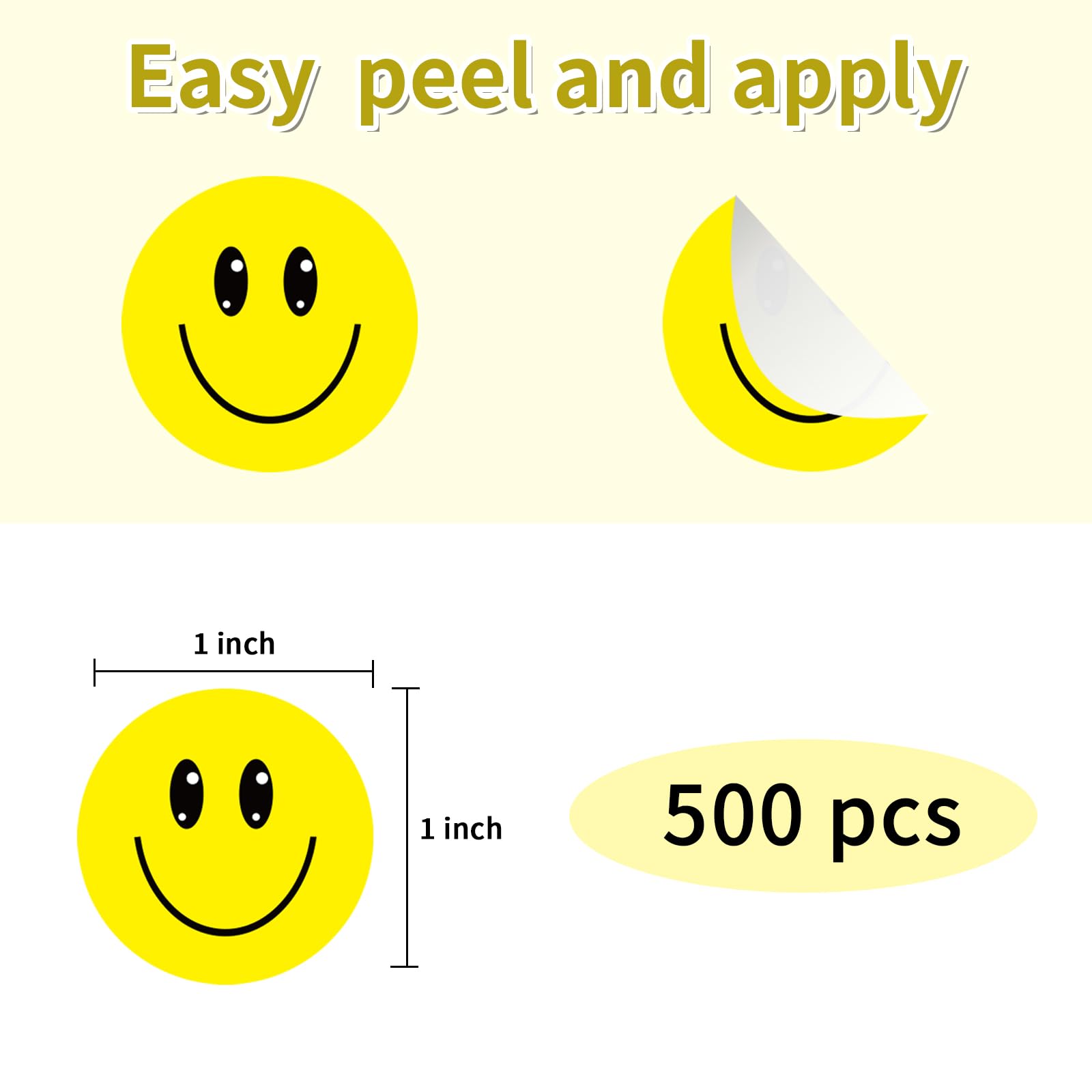 STARLIBOO 500Pcs 1 Inch Shiny Happy Face Stickers - Yellow Reward Stickers for School, Behavior Chart & Classroom Incentives - Perfect for Teachers, Parents & Kids Motivation