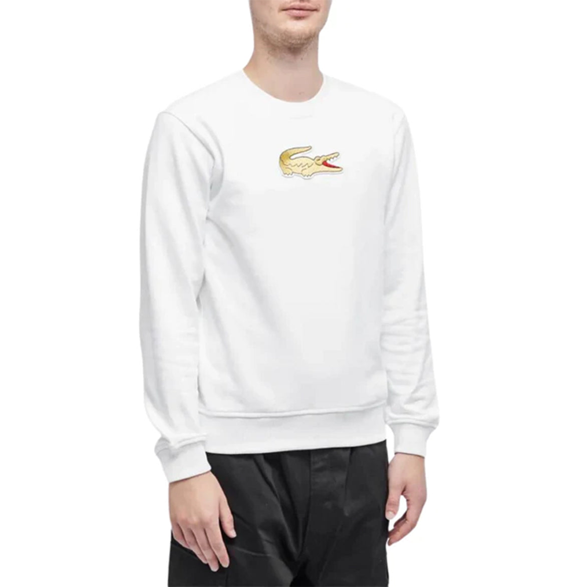 CDG x Lacoste Croc Logo Crewneck Sweatshirt - White | Men's & Women's Casual Streetwear for Everyday Comfort
