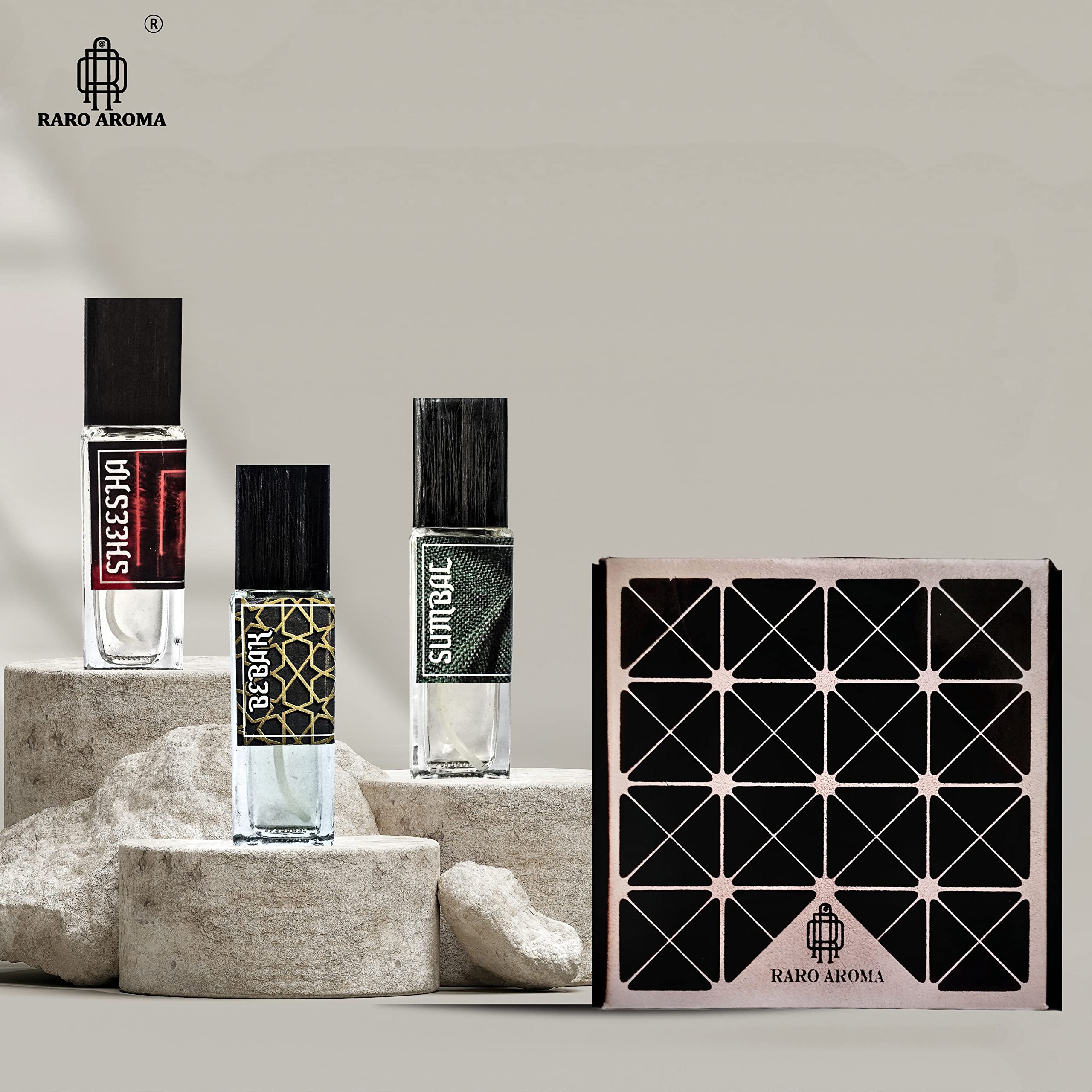 Luxury Unisex Perfume Gift Set - 3 x 30ml Eau De Parfum by Raro Aroma | Premium Long Lasting Fragrance Combo (Sheesha, Bebak, Sumbal) | Perfect for Gifting, Travel & Everyday Elegance