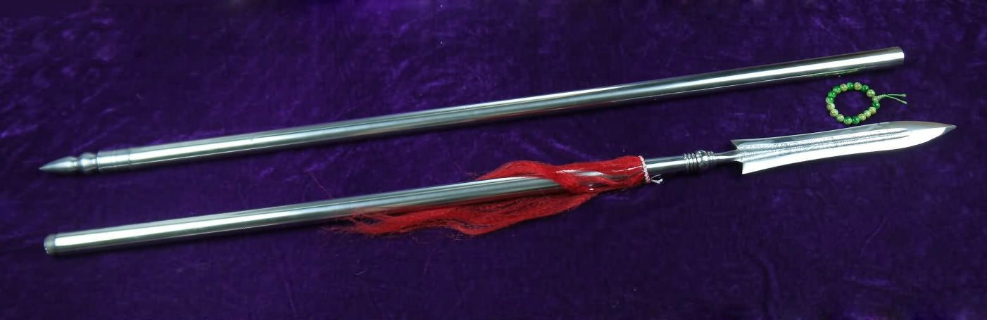 Handmade Stainless Steel Taiji Spear - Traditional Wushu Martial Arts Weapon with Carved Patterns & Detachable Steel Pipe - Perfect for Kung Fu Training, Tai Chi Practice & Martial Arts Performances
