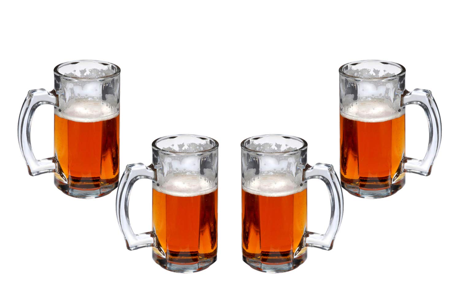 Premium 14oz Beer Glasses Set of 4 - Clear Glass Mugs with Handles for American Ales, Scottish Ales & Root Beer - Durable Barware for Home Bars, Pubs & Beer Tasting Parties