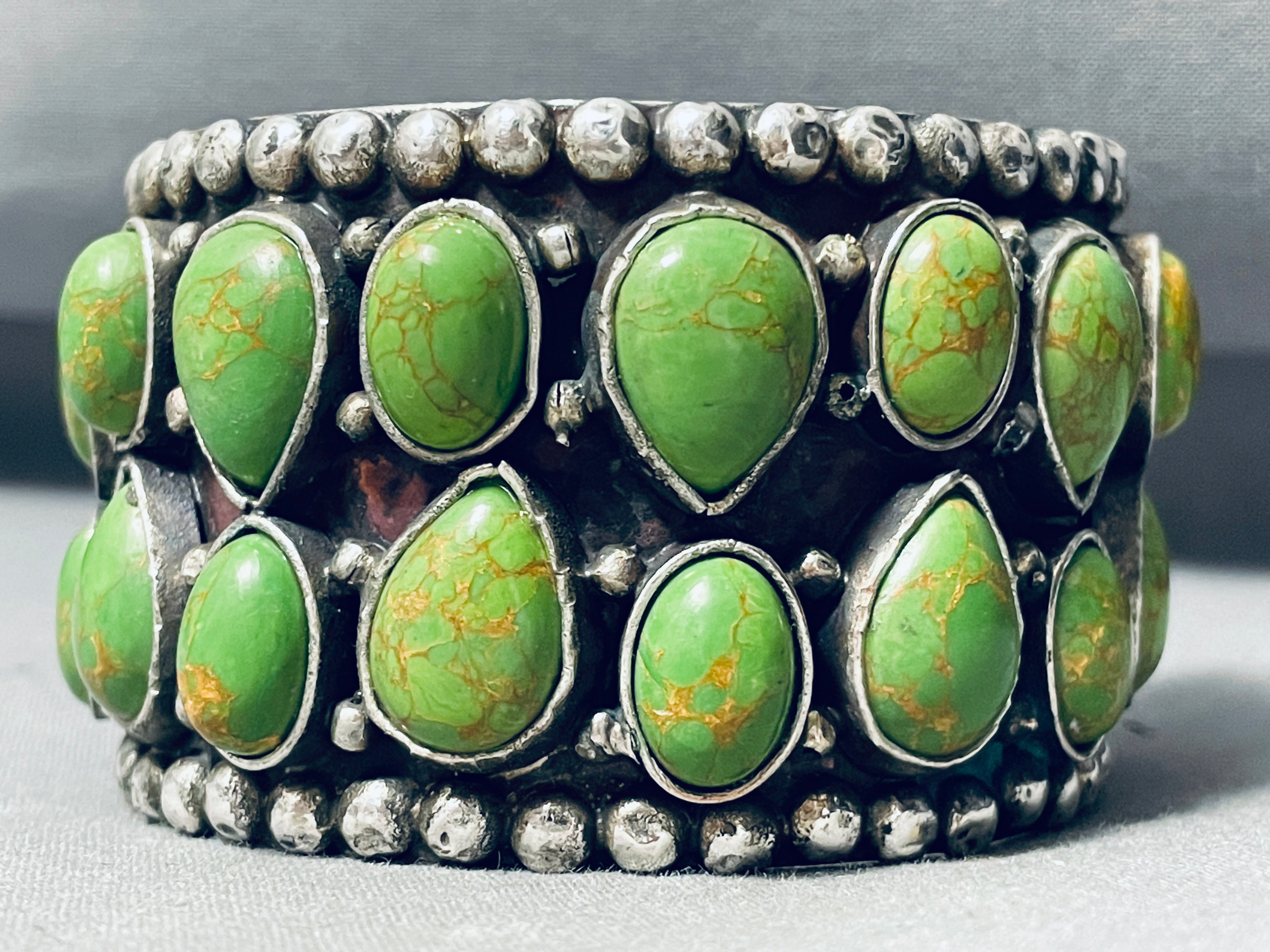 107 Grams Heavy Gaspeite Vintage Sterling Silver Bracelet Cuff - Elegant Handmade Jewelry for Women, Perfect for Parties, Weddings & Special Occasions