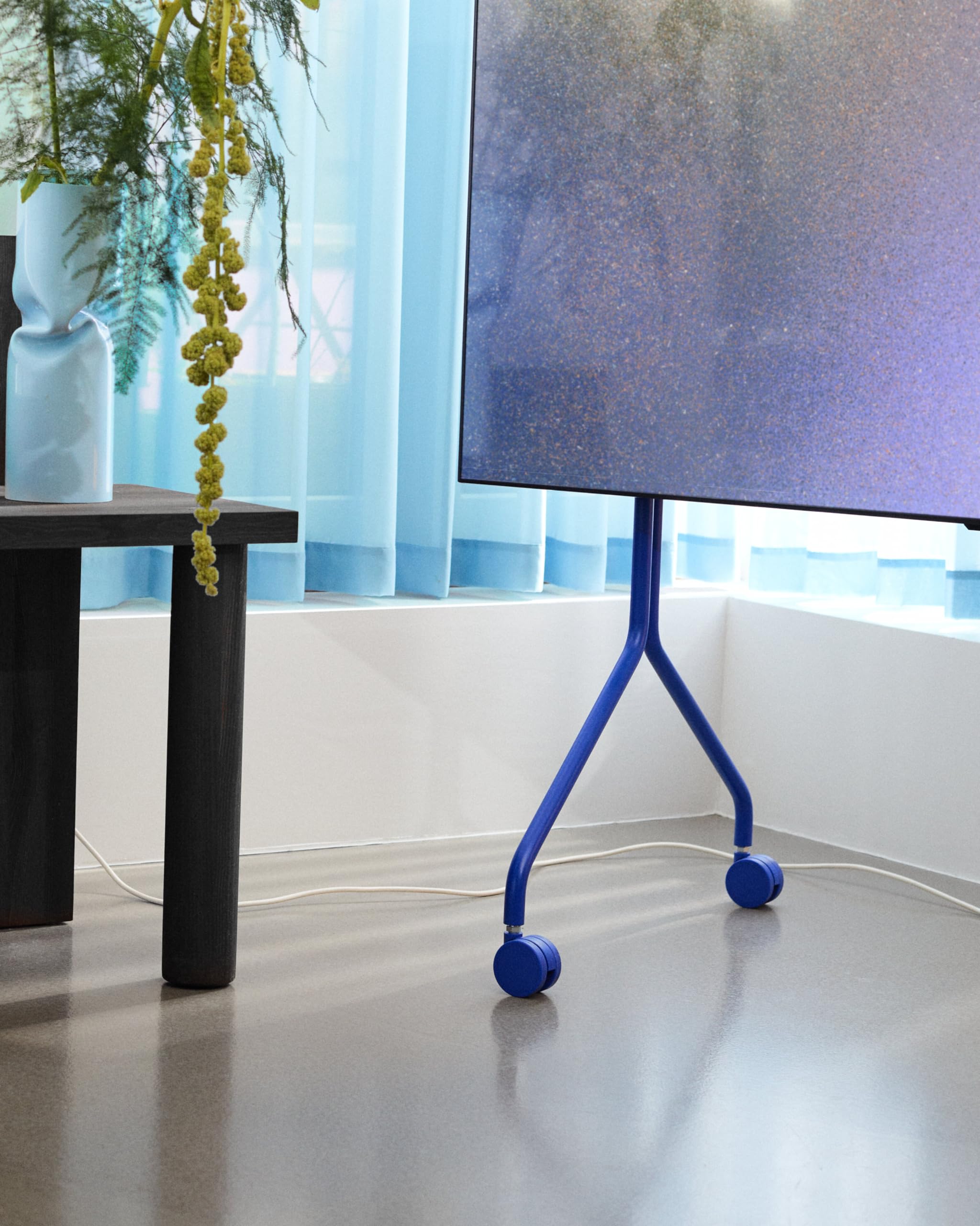 40-70 Inch Mobile TV Stand with Wheels - Pedestal Moon Rollin' TV Trolley for Flat Screens, Adjustable & Stylish Rolling TV Stand (Blue) - Perfect for Living Rooms, Bedrooms & Home Theaters