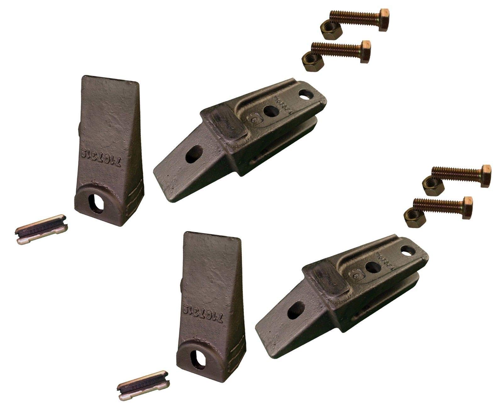 Bobcat Style Mini Excavator Bucket Teeth & Shank Kit (7107324, 7107319, 6737326) - Heavy Duty Bolt-On Bucket Attachments with Flex Pins & Hardware - Perfect for Digging, Trenching & Construction Projects