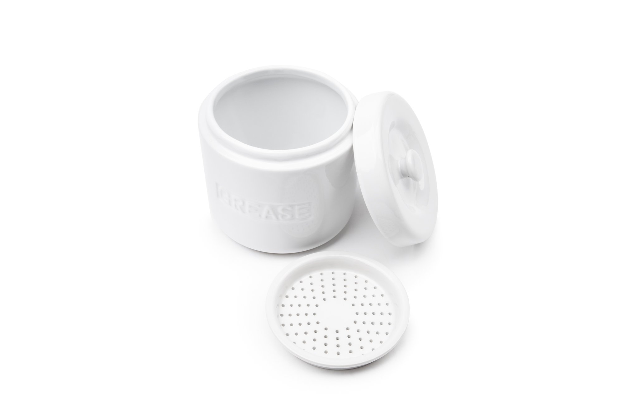 Fox Run 6238 Porcelain Grease Container - White | Durable Kitchen Grease Keeper for Cooking, Frying & Baking | Perfect for Restaurants, Home Kitchens & Outdoor BBQs