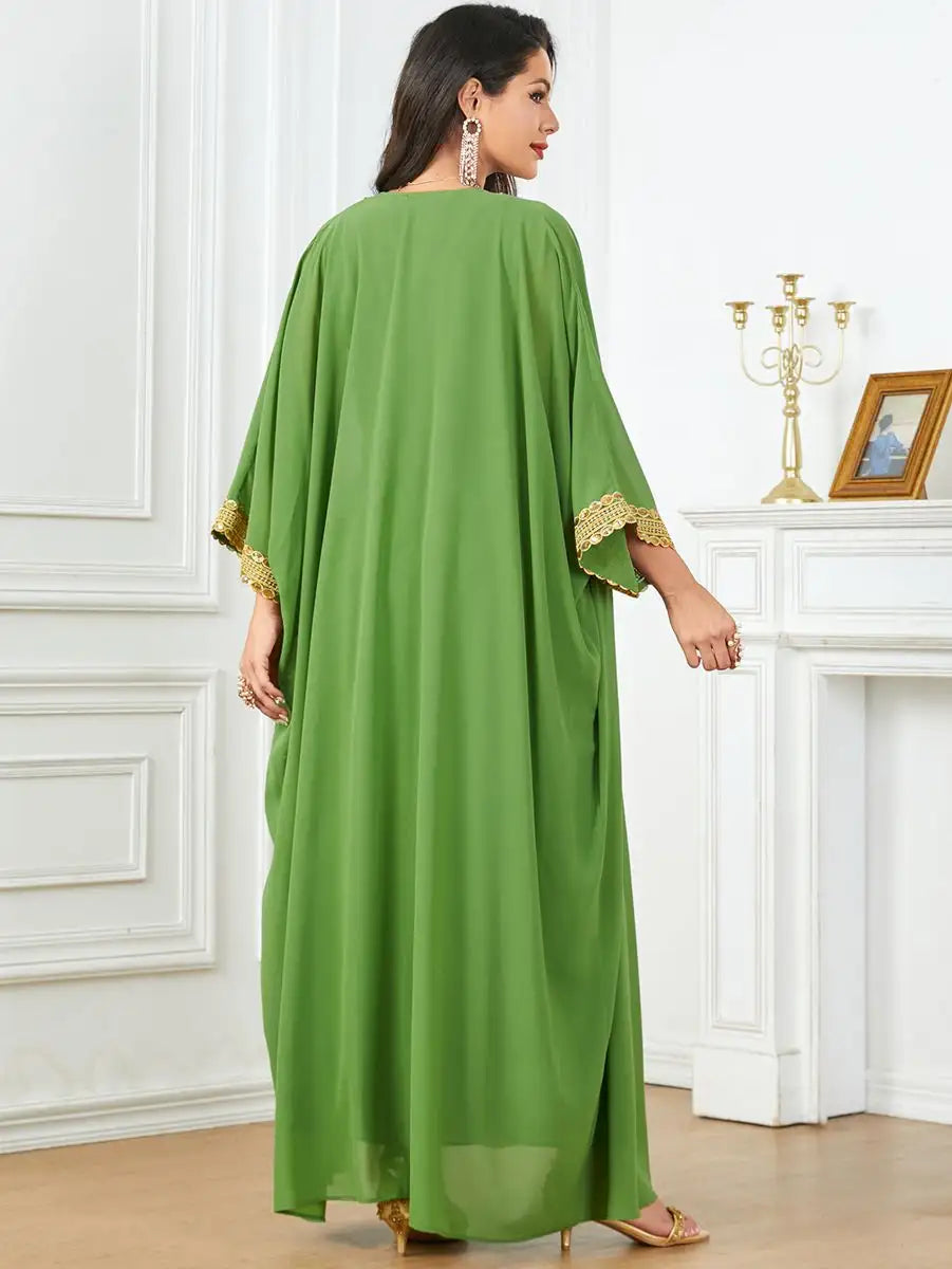 Elegant Eid Chiffon 2-Piece Caftan Dress Set with Sleeveless Inner Dress - Perfect for Muslim Women's Holiday Celebrations, Special Occasions & Summer Outfits