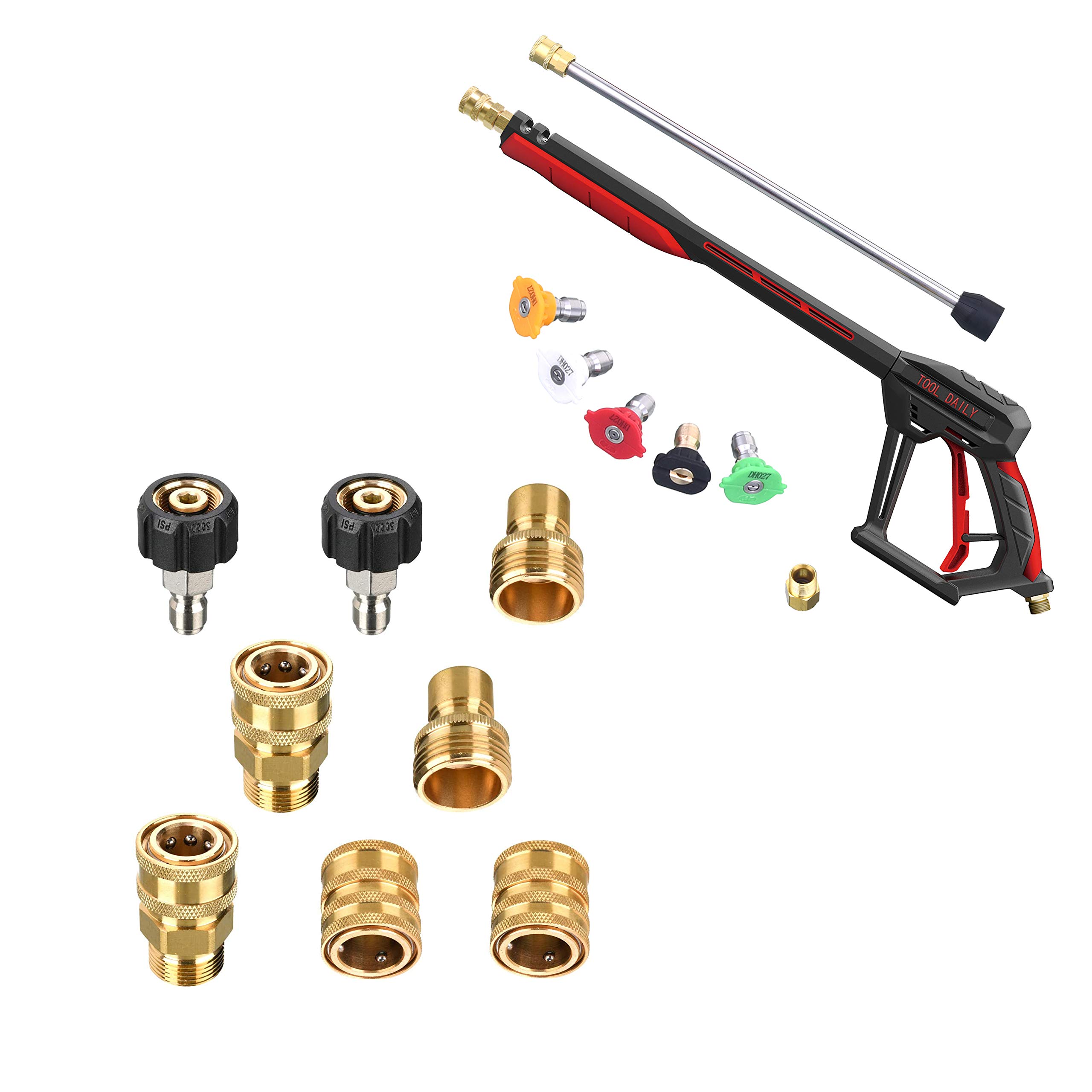 Pressure Washer Adapter Set with Gun & Extension Wand - Heavy Duty Power Washer Nozzle Kit for Home Cleaning, Car Washing, Deck & Driveway Maintenance