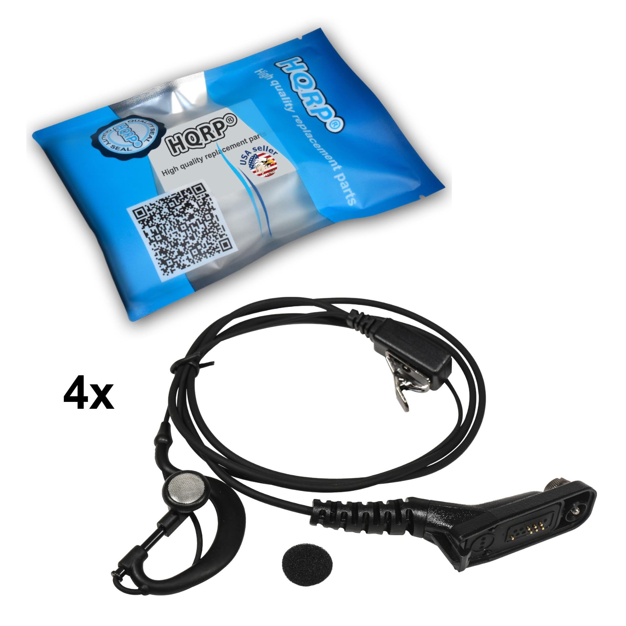 HQRP 4-Pack G-Shape Earpiece Headset with PTT Mic - Compatible with Motorola DGP6150+, DP3400, DP3401 & Sun Meter - Ideal for Two-Way Radios, Security, Construction & Outdoor Communication