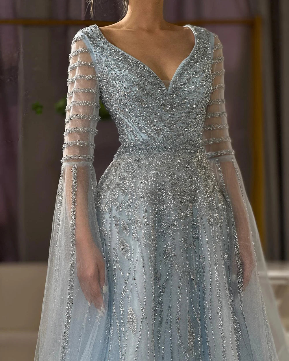Elegant Beaded Long Evening Gowns with Cape Sleeves - Luxury Dubai Arabic Caramel A-Line Formal Dress for Women | Perfect for Weddings, Galas & Special Occasions LA72750