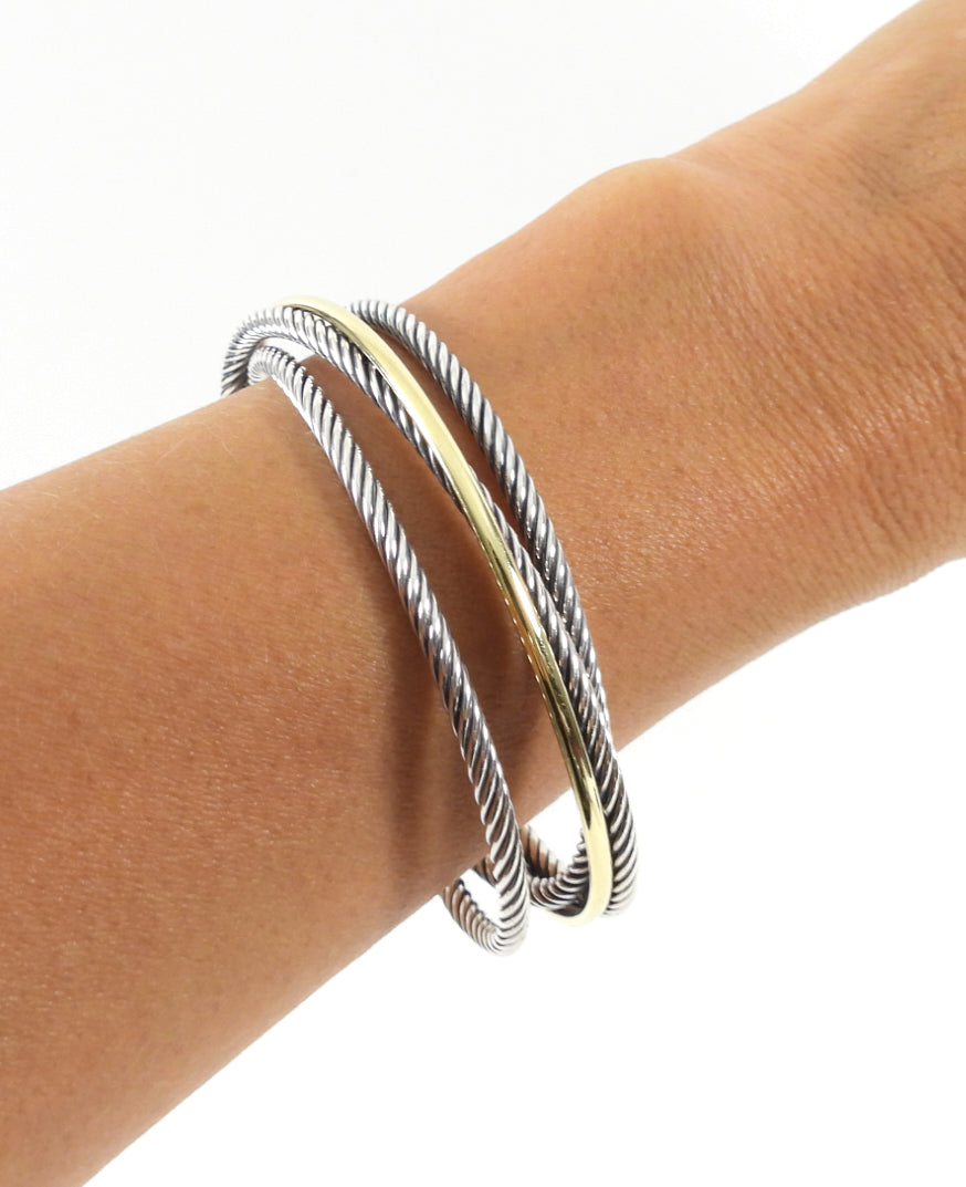 David Yurman 18k Gold Crossover 3-Row Cuff Bracelet for Women - Elegant Jewelry Gift for Anniversary, Wedding & Special Occasions