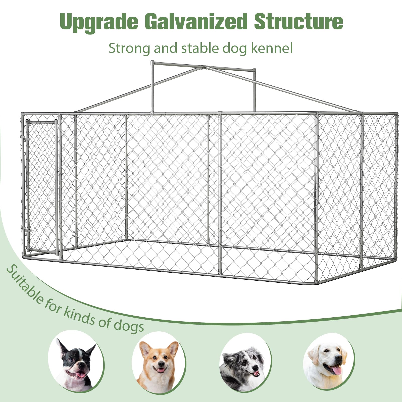 13.1×7.5×7.6FT Heavy Duty Outdoor Dog Kennel with Roof Cover - Large Chain Link Dog Cage Playpen with Lockable Door for Backyard, Garden & Patio (Ideal for Large Breed Dogs Protection & Outdoor Play)