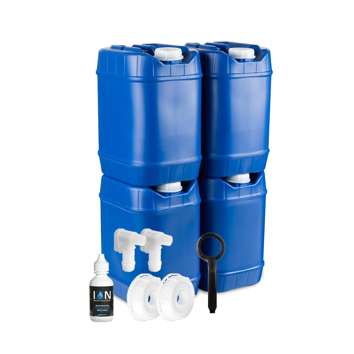 5-Gallon Stackable Water Storage Containers with Lids - Emergency Water Storage Kit Includes Spigots, Wrench & Water Preserver (20 Gallons Total) - Perfect for Home Emergency Preparedness, Camping & Outdoor Adventures