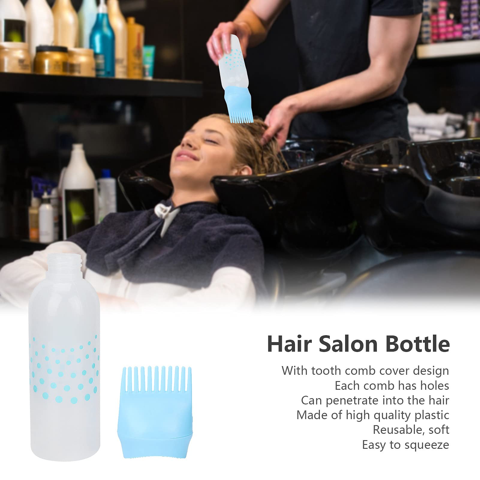 Professional Hair Color Applicator Bottle - Refillable Squeeze Bottle with Tooth Comb Cover for Hair Dye, Shampoo & Conditioner | Perfect for Salon Styling & At-Home Hair Care