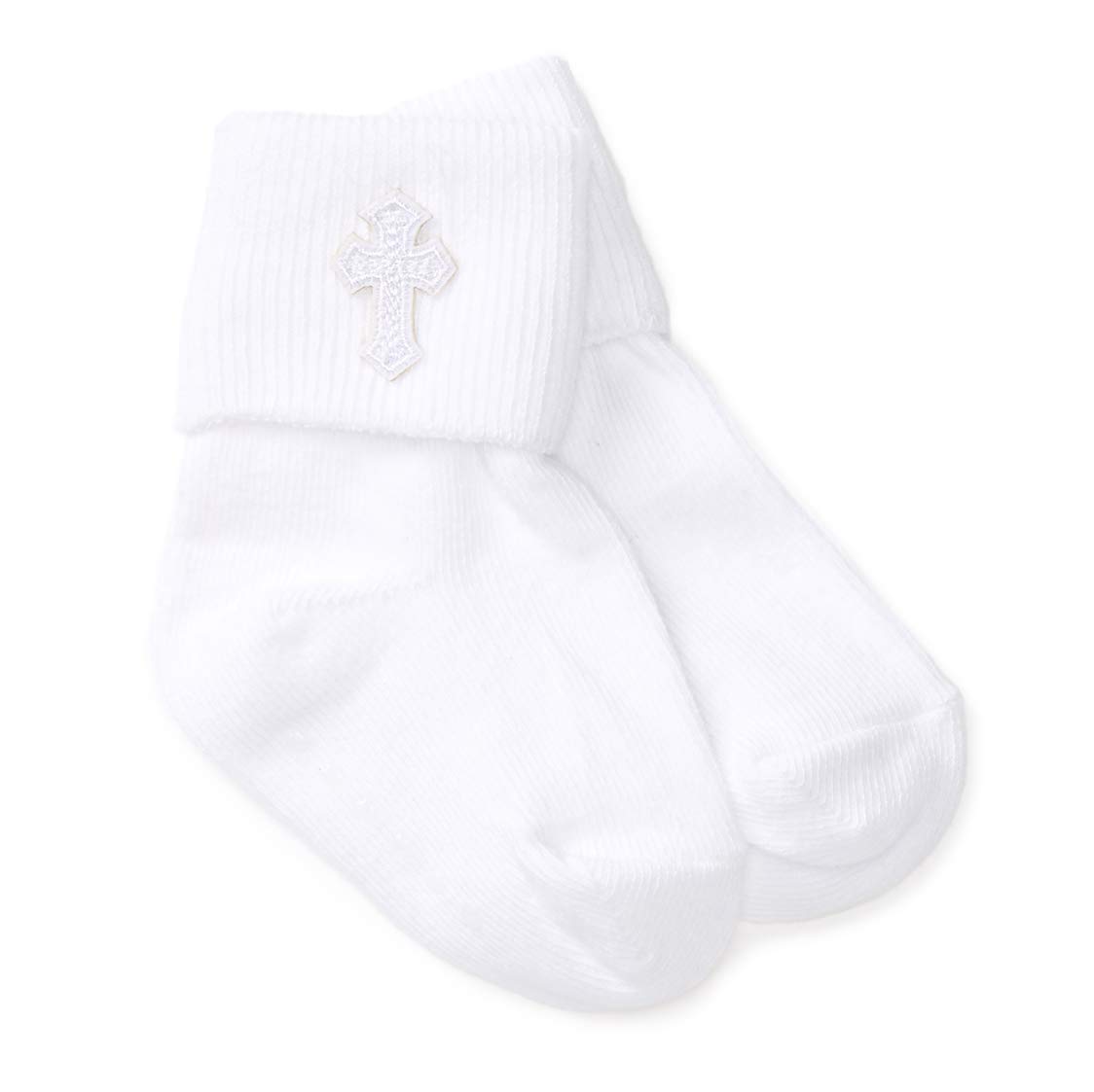 White First Communion Baptism Christening Socks with Cross Embroidery for Boys & Girls (Size 12-24 Months) - Perfect for Church Ceremonies & Special Occasions