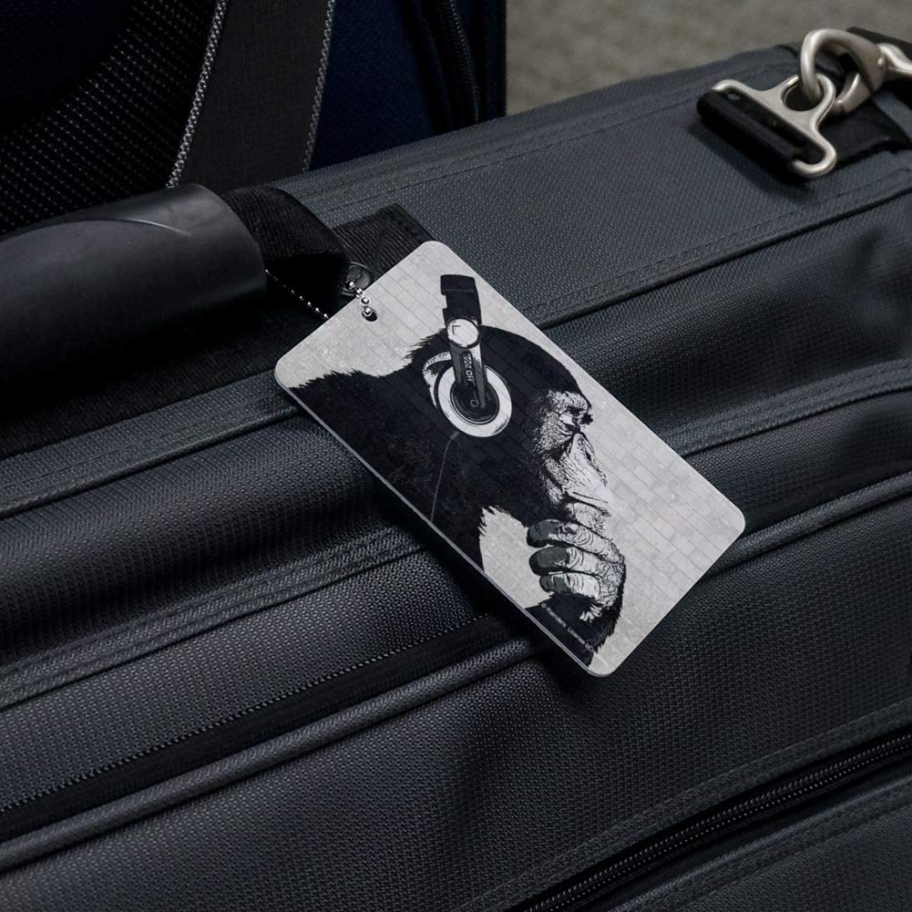 Funny Monkey Headphone Luggage Tag - Cute Chimpanzee ID Tag for Suitcases, Carry-On Bags & Backpacks - Perfect for Travel, Vacation & Kids' School Bags