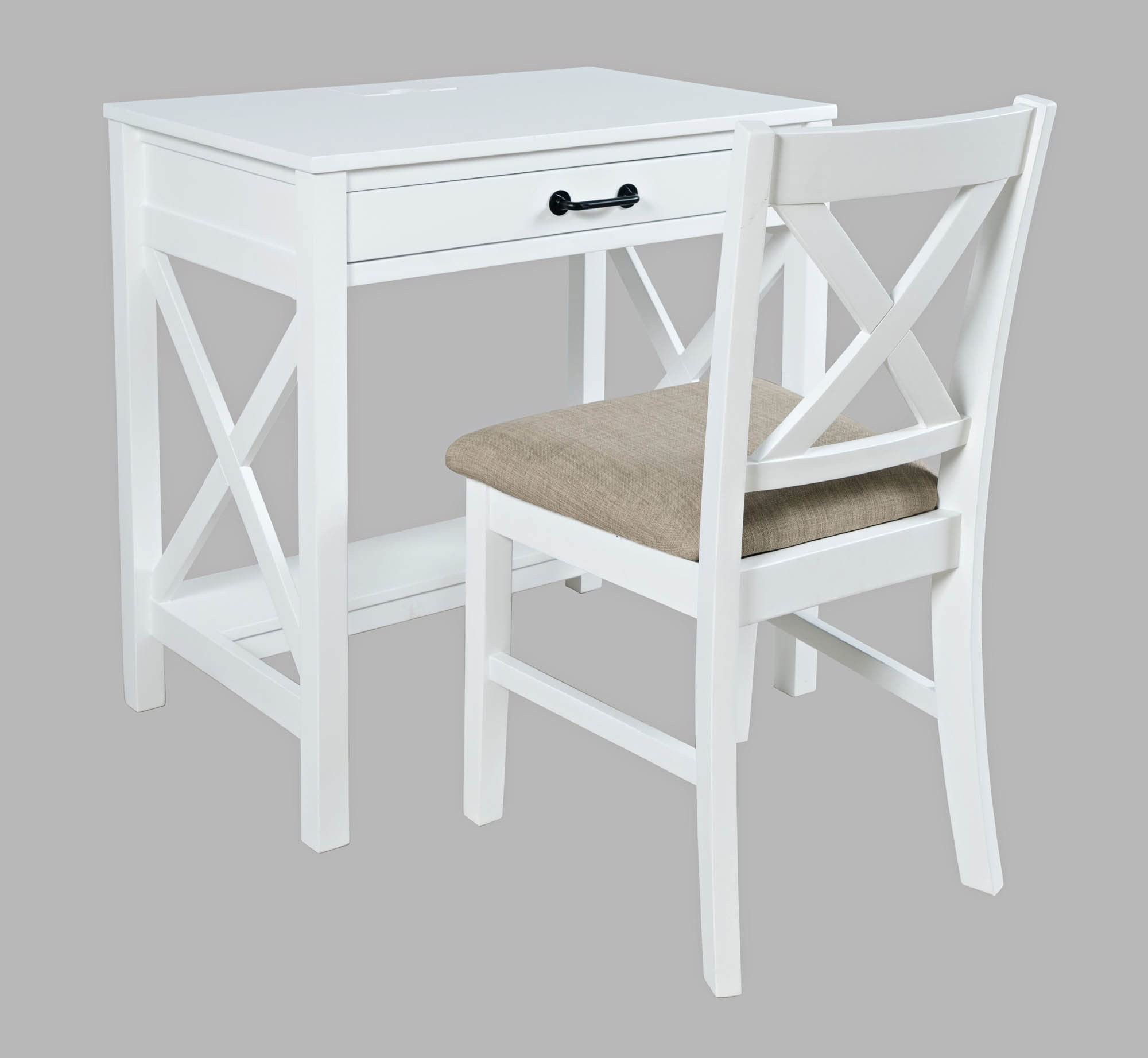 Jofran Hobson Modern White USB Charging Computer Desk and Chair Set - Perfect for Home Office, Study, and Workspace Organization
