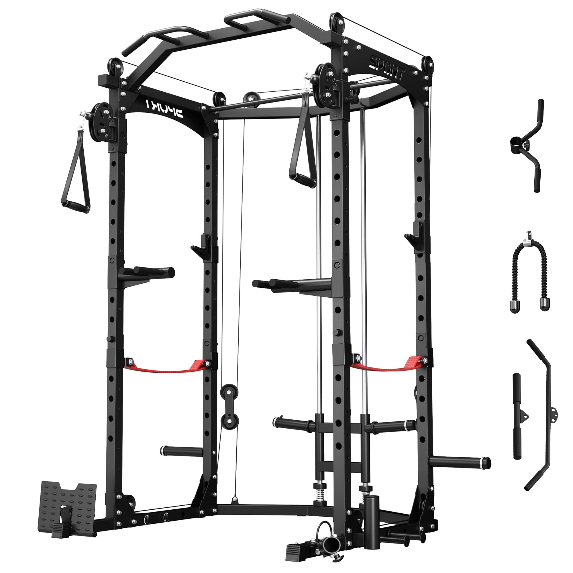 Heavy Duty Power Rack 1600LBS Capacity - Squat Rack with Cable Crossover System & Pull-up Bar - Multifunctional Home Gym Equipment for Strength Training - Perfect for Garage Gym, CrossFit & Weightlifting Workouts