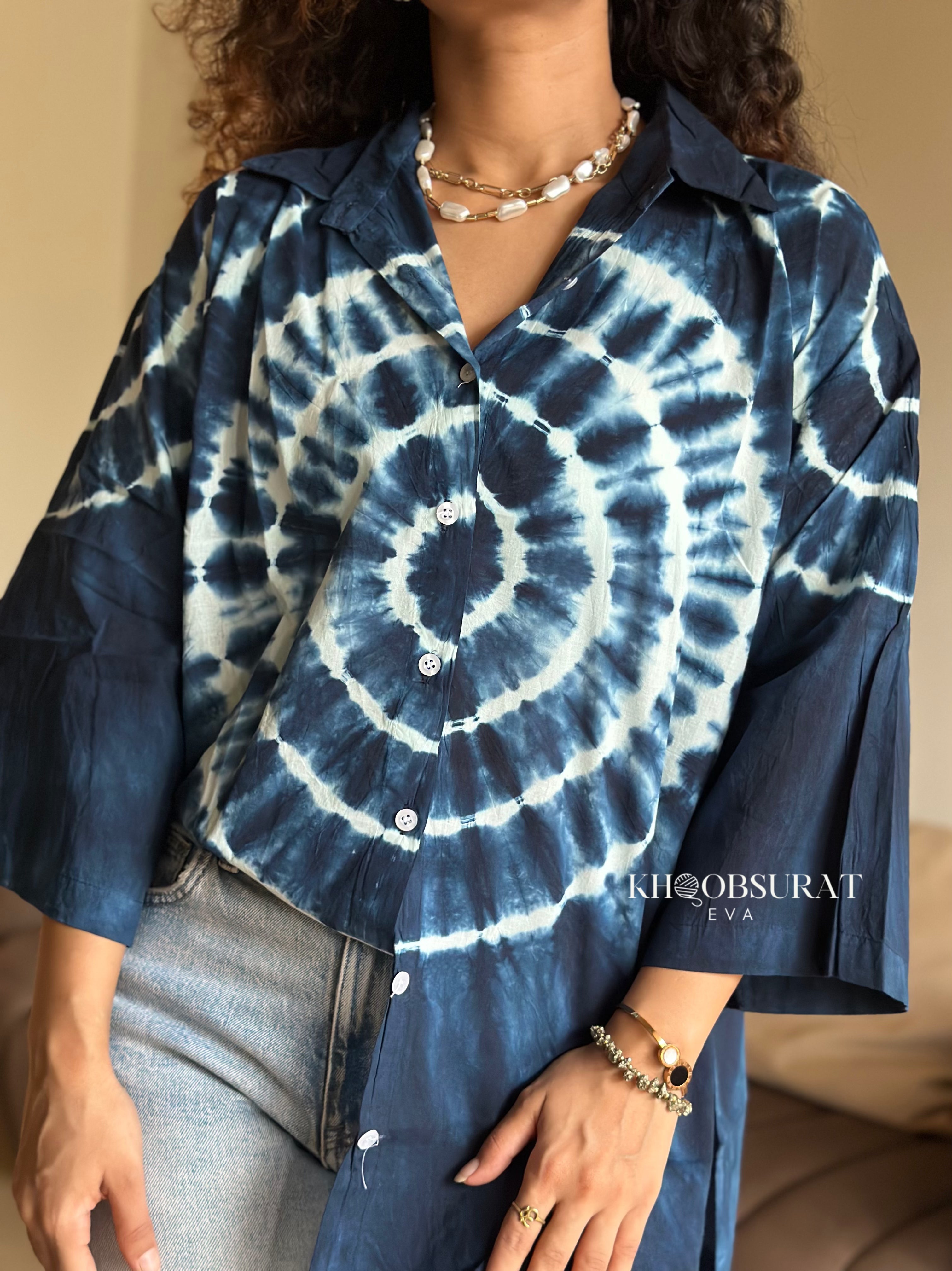 Breathable Blue Tie Dye Shirt for Men - Comfortable Cotton Casual T-Shirt for Summer, Beach, and Outdoor Activities