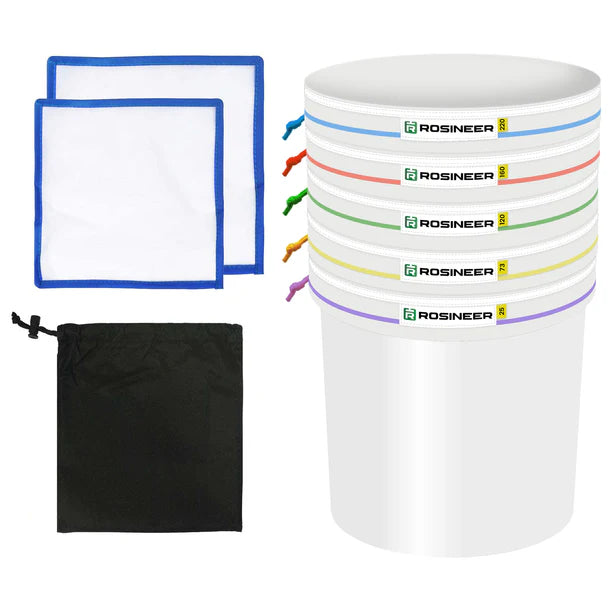 Premium Rosineer Ice Bubble Hash Extraction Filter Bags Set - 5 Gallon Micron Mesh Bags for Cannabis Concentrates (25-220 Micron) - Perfect for DIY Rosin, Hash & Kief Production at Home