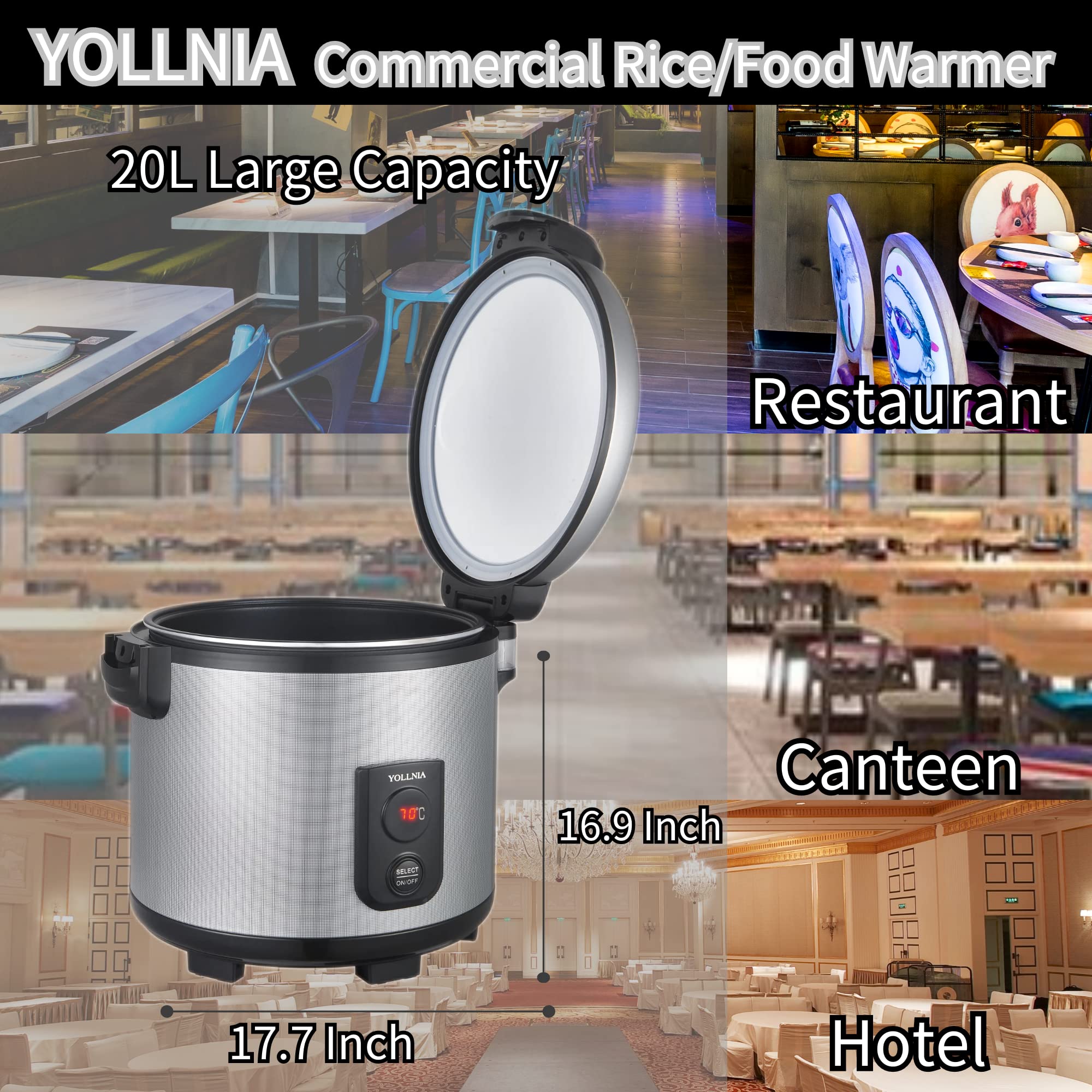 55QT Commercial Rice Warmer - 110V Portable Food Warmer with Adjustable Temperature (122°F-178°F), 130W Non-Stick Inner Pot - Perfect for Restaurants, Catering & Buffets