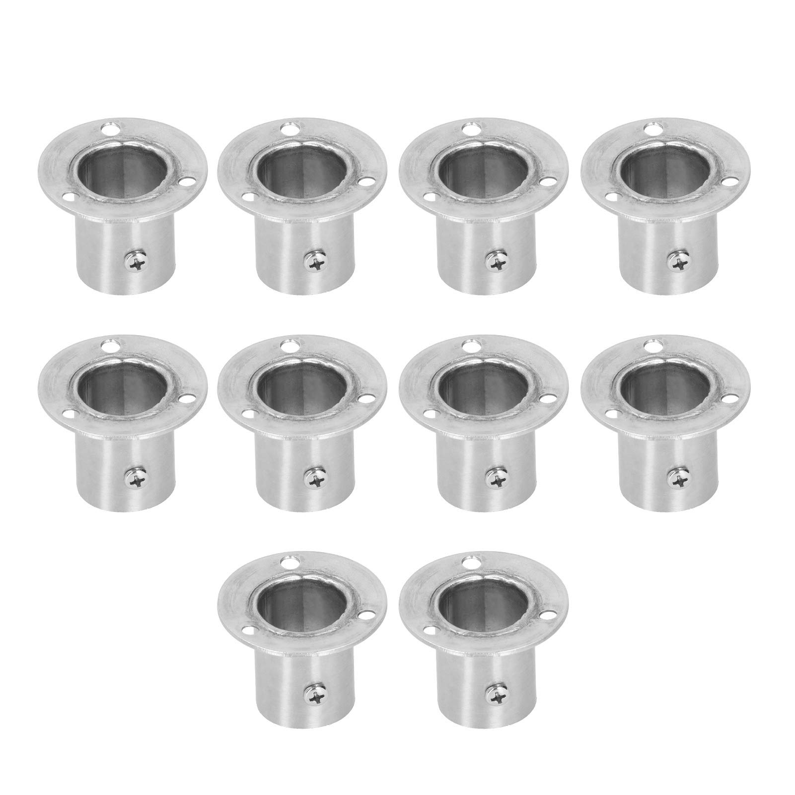 10-Pack Brushed Nickel Closet Tube Brackets - Heavy Duty Flange Pipe Base for Cupboards, Desks & Shelves (Φ25mm High Foot) - Easy Installation & Durable for Home Organization & Furniture Support