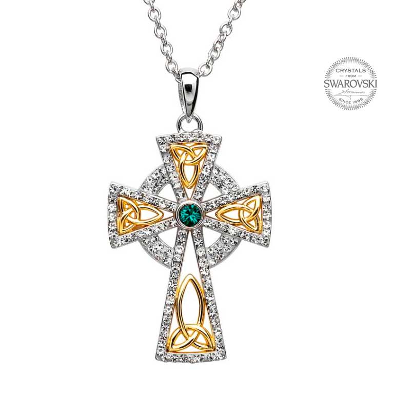 Gold Plated Trinity Cross Pendant Necklace with Genuine Swarovski Crystals - Elegant Religious Jewelry Gift for Women, Perfect for Baptism, Confirmation & Daily Wear